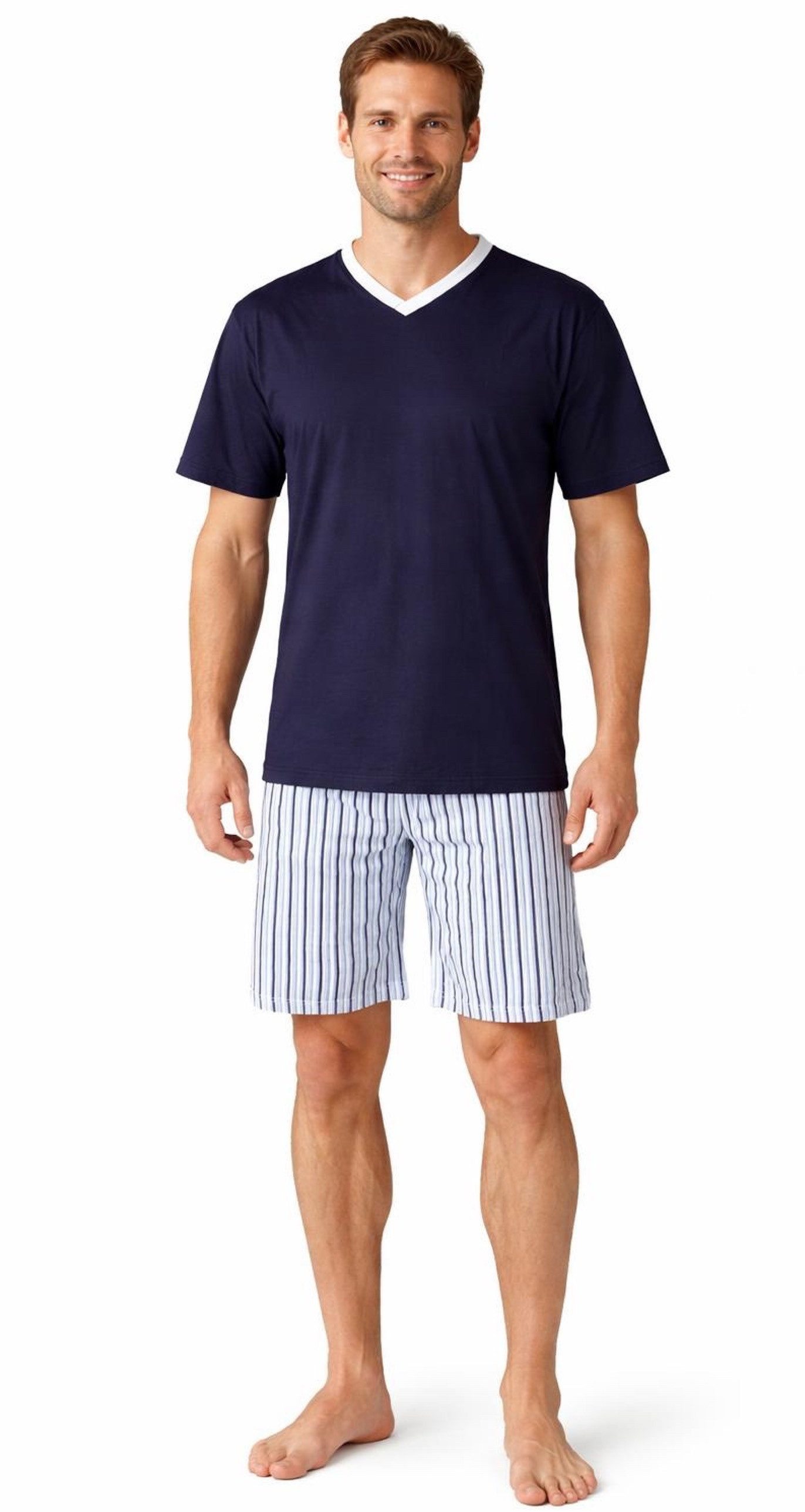 Moonline Shorty Kurzer Herren Schlafanzug Pyjama Nachtwäsche Kurzarm 100% Baumwolle (2 tlg) atmungsaktiv
