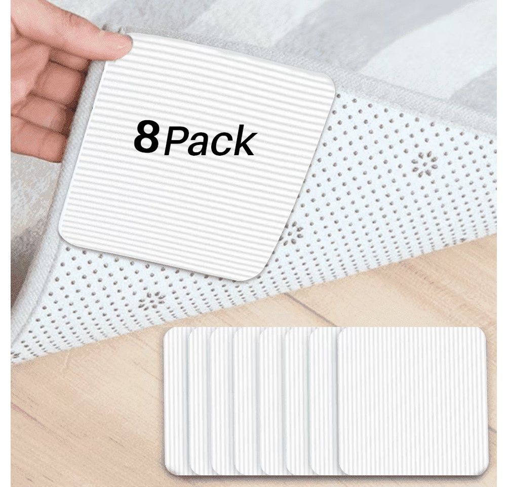 HUGERSTONE Antirutsch Teppichunterlage 10×10 cm Antirutschmatte, Teppich Antirutschunterlage, Teppichstopper, (Set, 8 tlg, Teppichunterlage Rutschfest, Fixierung ohne Rückstände), für Hartholzböden, Teppiche, Matten, Kinderzimmer, Badezimmer, Küche