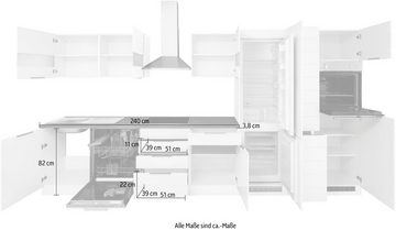 Kochstation Küche KS-Luhe, 390 cm breit, wahlweise mit oder ohne E-Geräten, gefräste MDF-Fronten