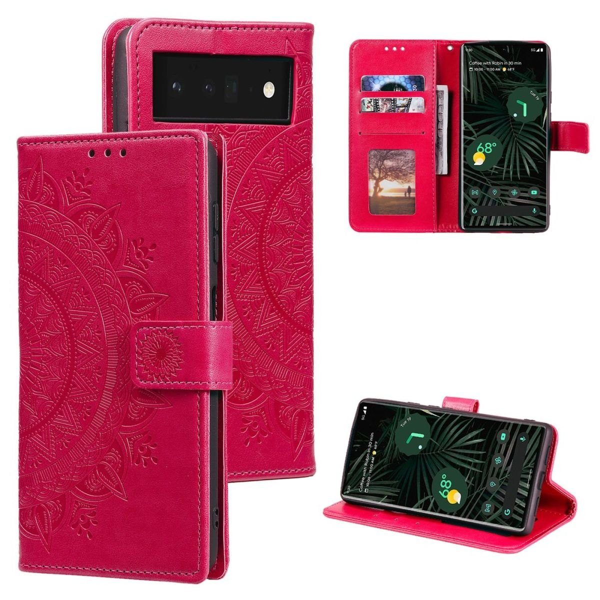 CoverKingz Handyhülle Hülle für Google Pixel 7 Handyhülle Flip Case Cover Schutzhülle 16,0 cm (6,3 Zoll), Klapphülle Schutzhülle mit Kartenfach Schutztasche Motiv Mandala
