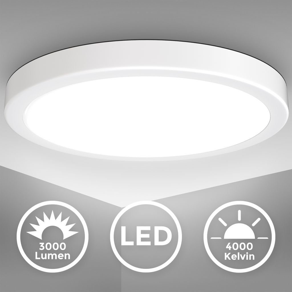 B.K.Licht Deckenleuchte LED Deckenlampe 24W 4.000K 3.000lm Weiß - BKL1538, LED fest integriert, Neutralweiß, 38 cm Durchmesser Wohnzimmer Küche Schlafzimmer