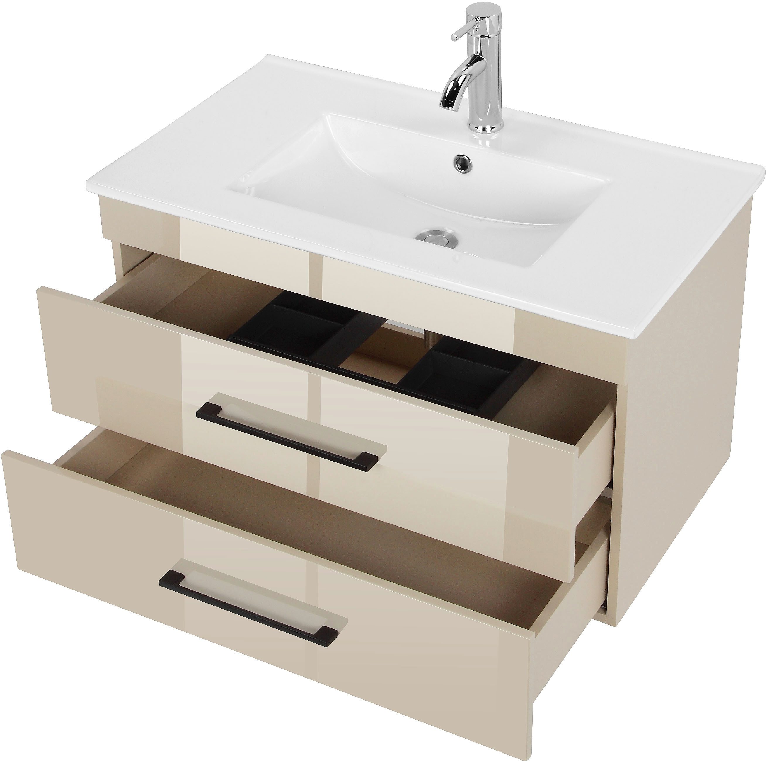 welltime Waschtisch Florenz Badmöbel Badschrank mit Waschbecken, Waschplatz mit 2 Auszügen und Softclose Breite 80cm – Bild 4 von 5