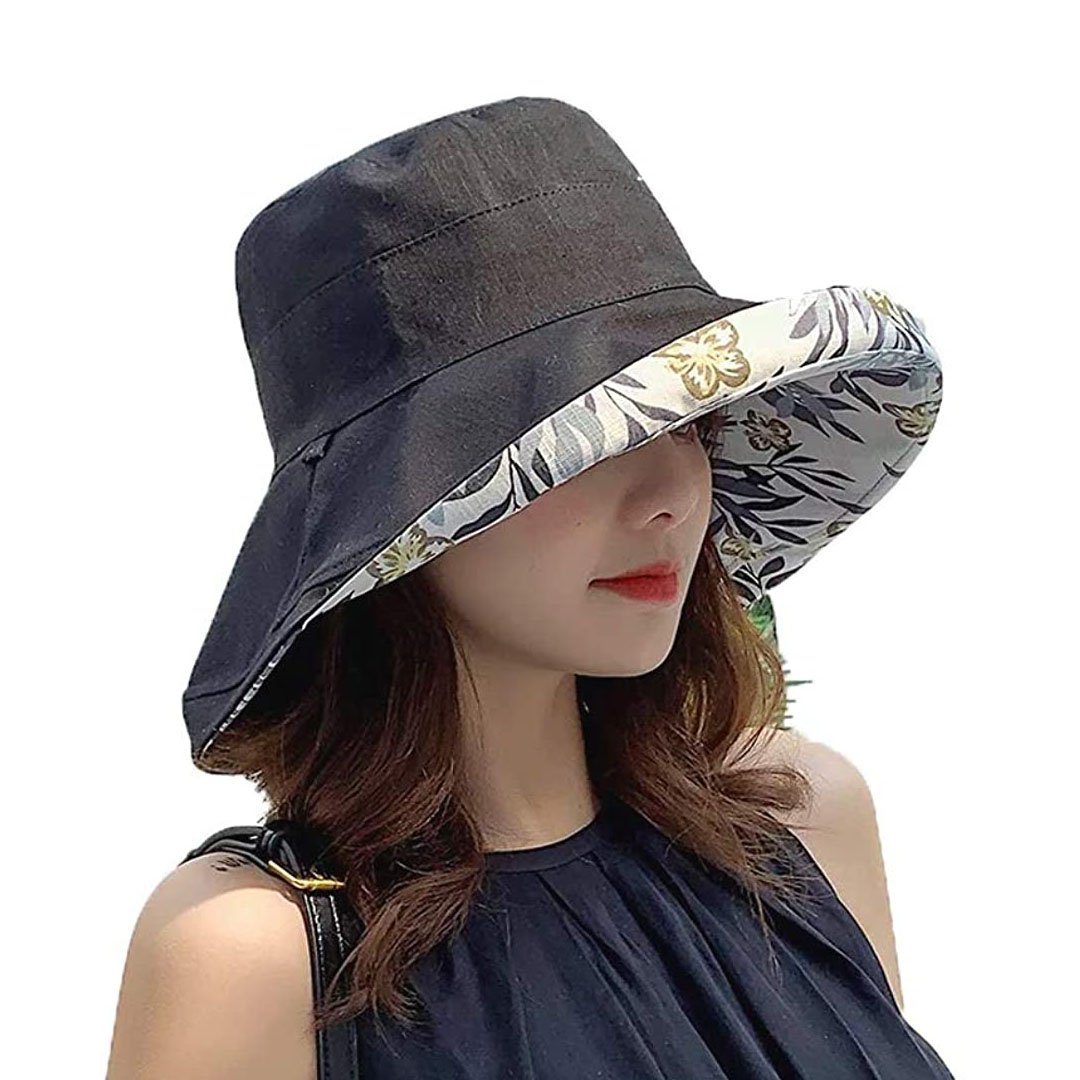 BEARSU Fischerhut »Damen Leinen Baumwolle Sonnenhut Reversible Bucket Hat  mit breiter faltbarer Krempe« (1-St)