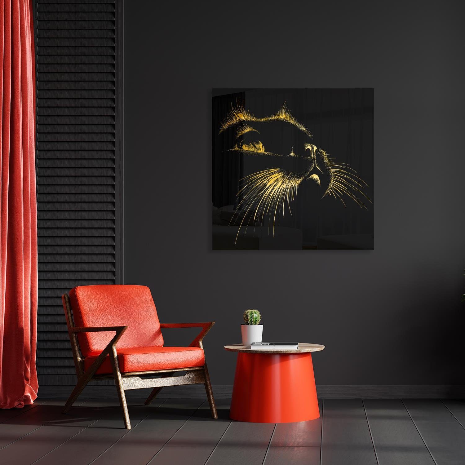 Goldveredelung, Acrylbilder - Katze Blattgold Katze mit queence Cat veredelt, (1 Handgearbeitet, Acrylglasbild - St), Edel Gerahmt, Größen, Verschieden