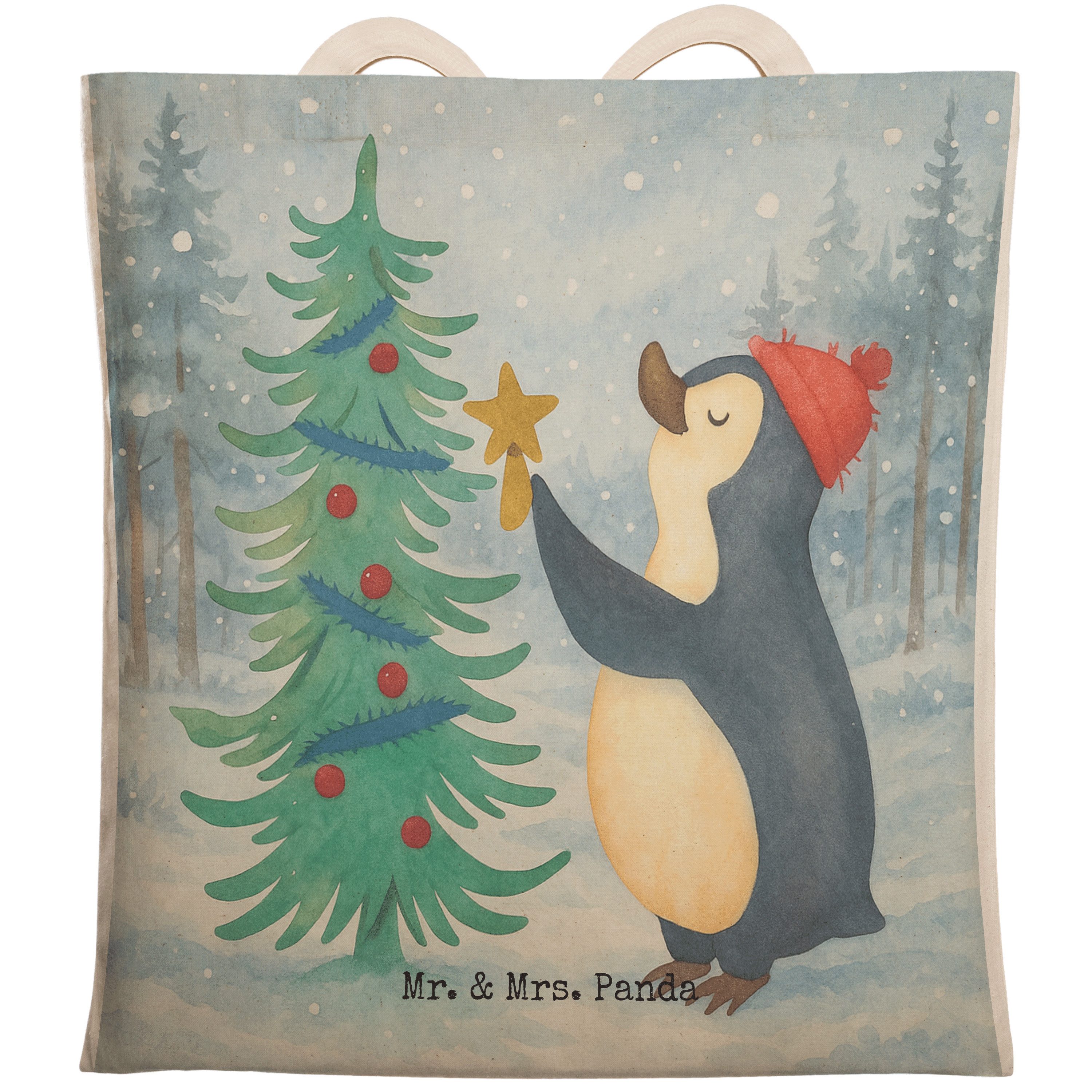 Tragetasche Pinguin Weihnachtsbaum Design, Einkaufstasche, Weiß, taschen shopper