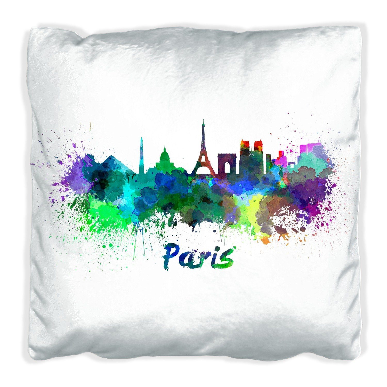 Wallario Dekokissen Städte handgenäht von Paris, - als Aquarell Skyline