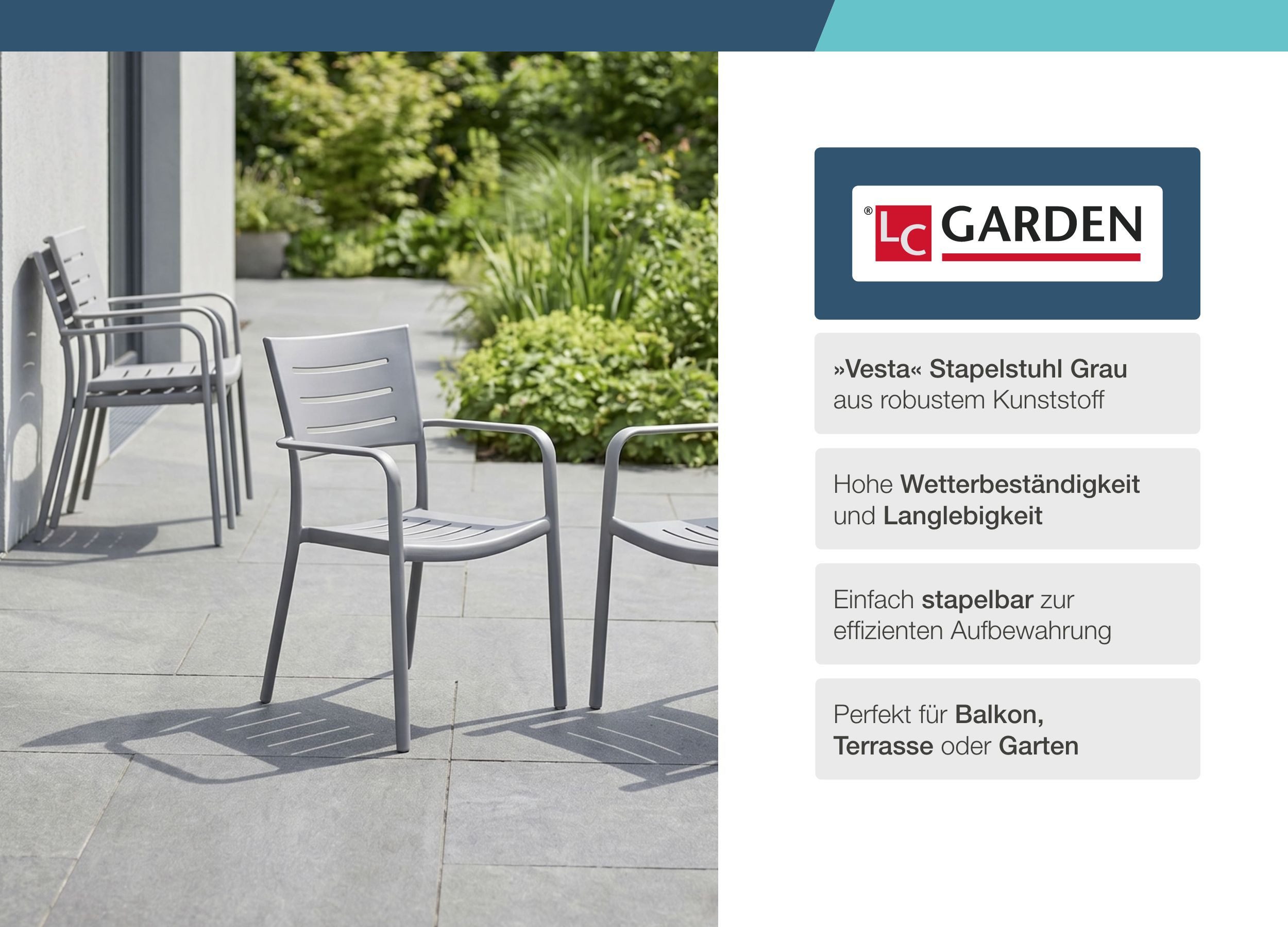 LC Garden Stapelstuhl LC Garden »Vesta« Gartenstuhl Stapelstuhl Bistrostuhl Kunststoff (8 St)