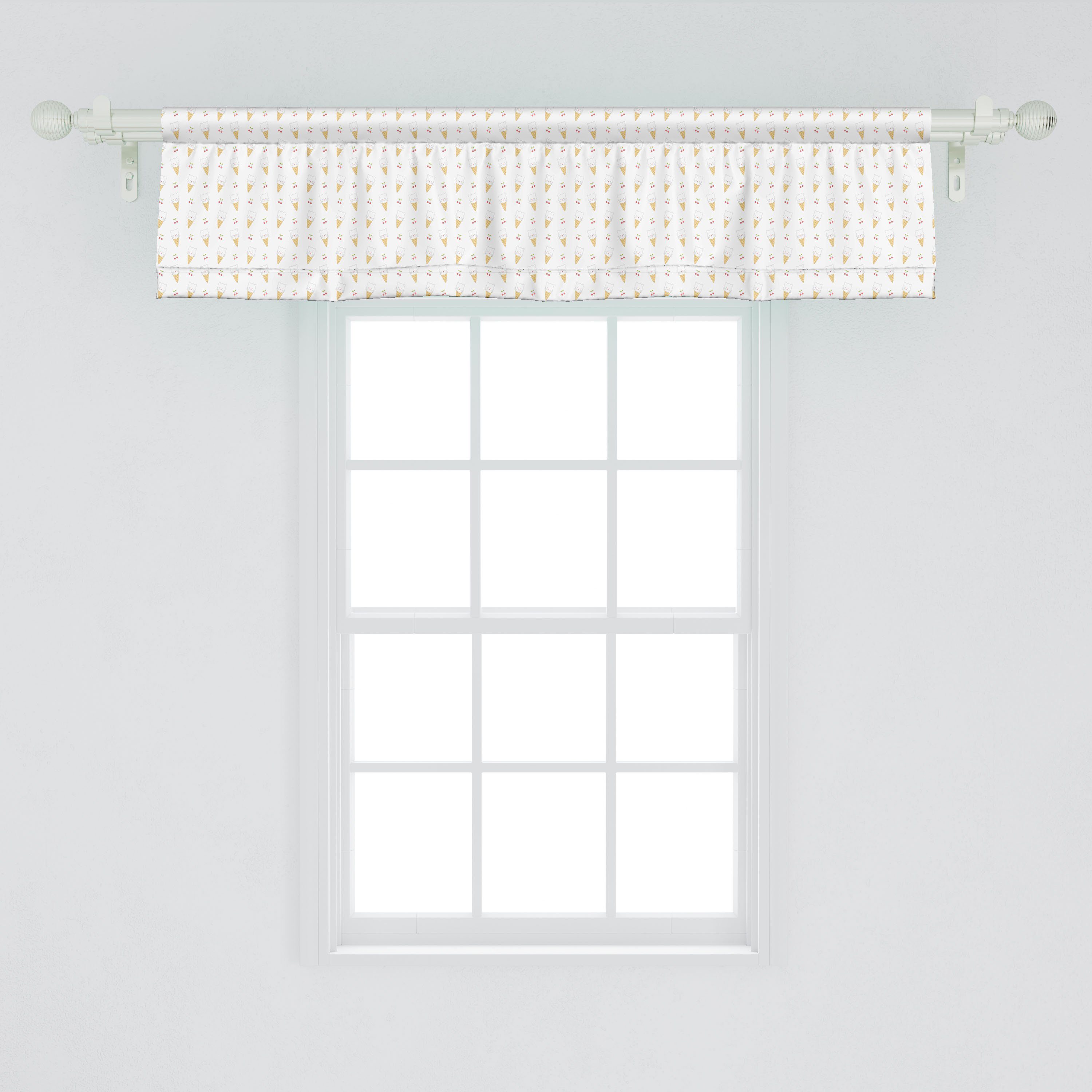 Scheibengardine Vorhang Volant für Stangentasche, Dekor Küche Schlafzimmer Microfaser, Cones Abakuhaus, Kitty mit Eis
