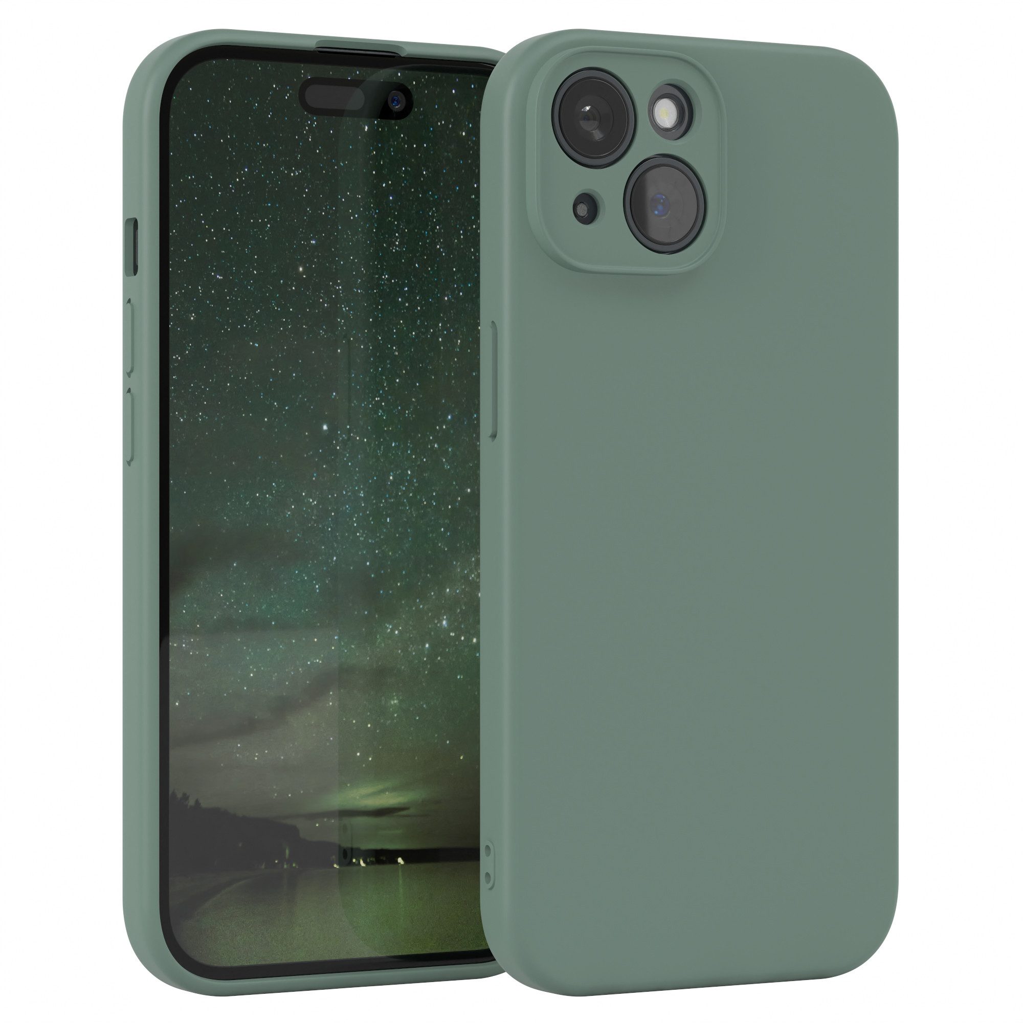 EAZY CASE Handyhülle für Apple iPhone 15 Hülle Silikon 6,1 Zoll, Schutzhülle mit Kameraschutz stoßfest telefonhülle Matt Dunkelgrün