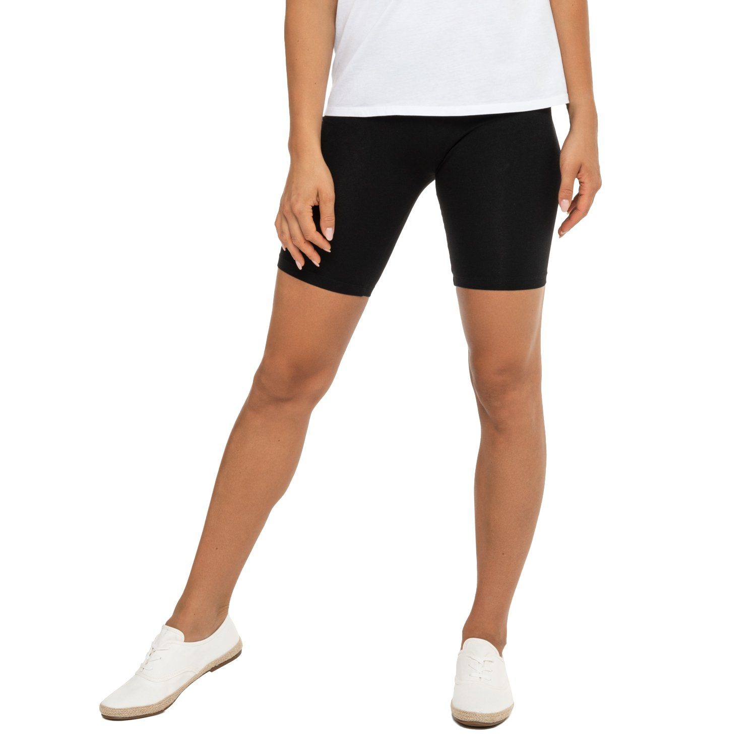 celodoro Shorts Damen Kurzleggings Stretch-Jersey Radlerhose aus Baumwolle Schwarz