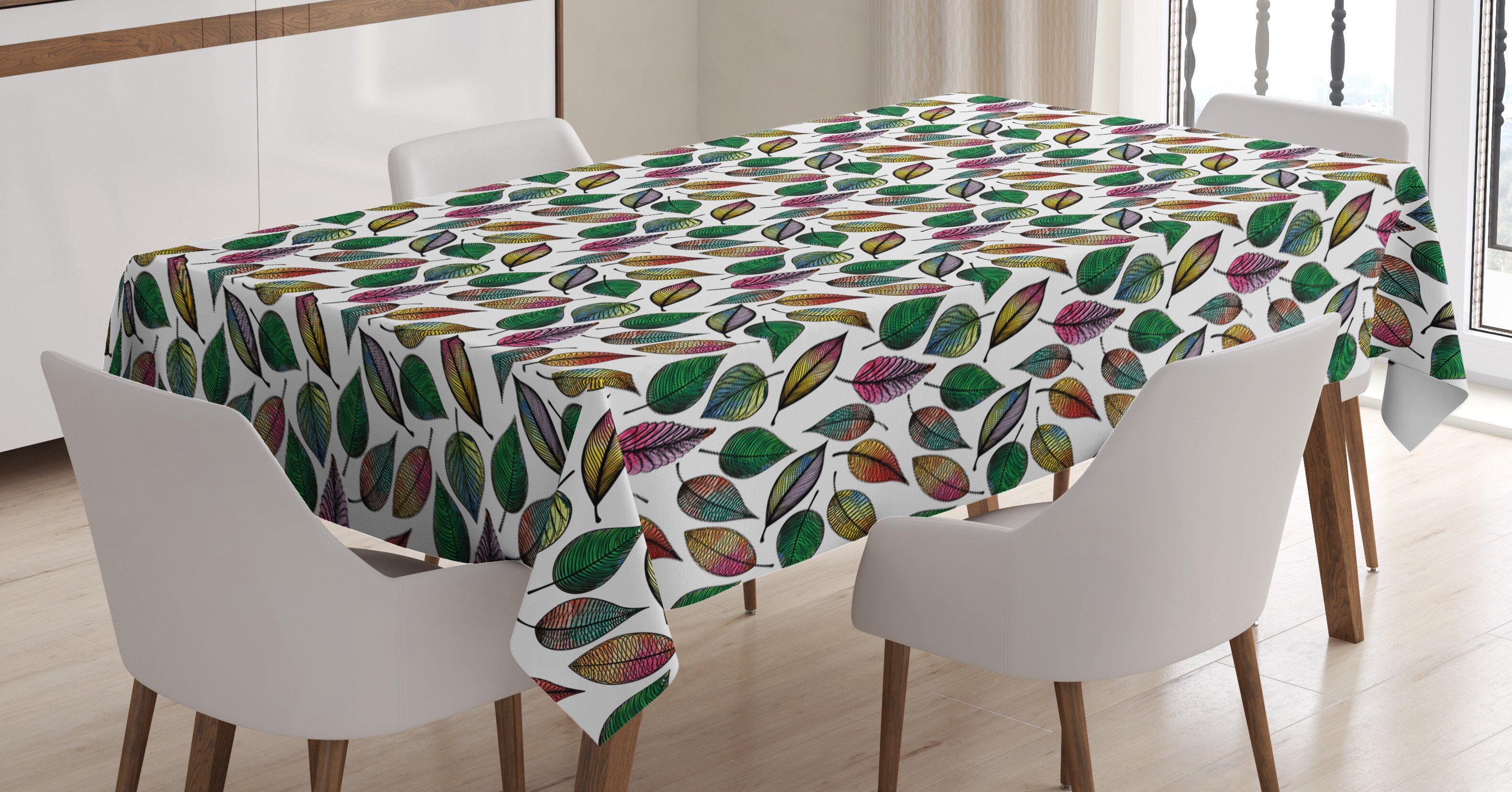 Designs Farbfest geeignet Außen Für Abstrakt Tischdecke Abakuhaus Bereich Blätter Leaf Stil den Farben, Klare Waschbar