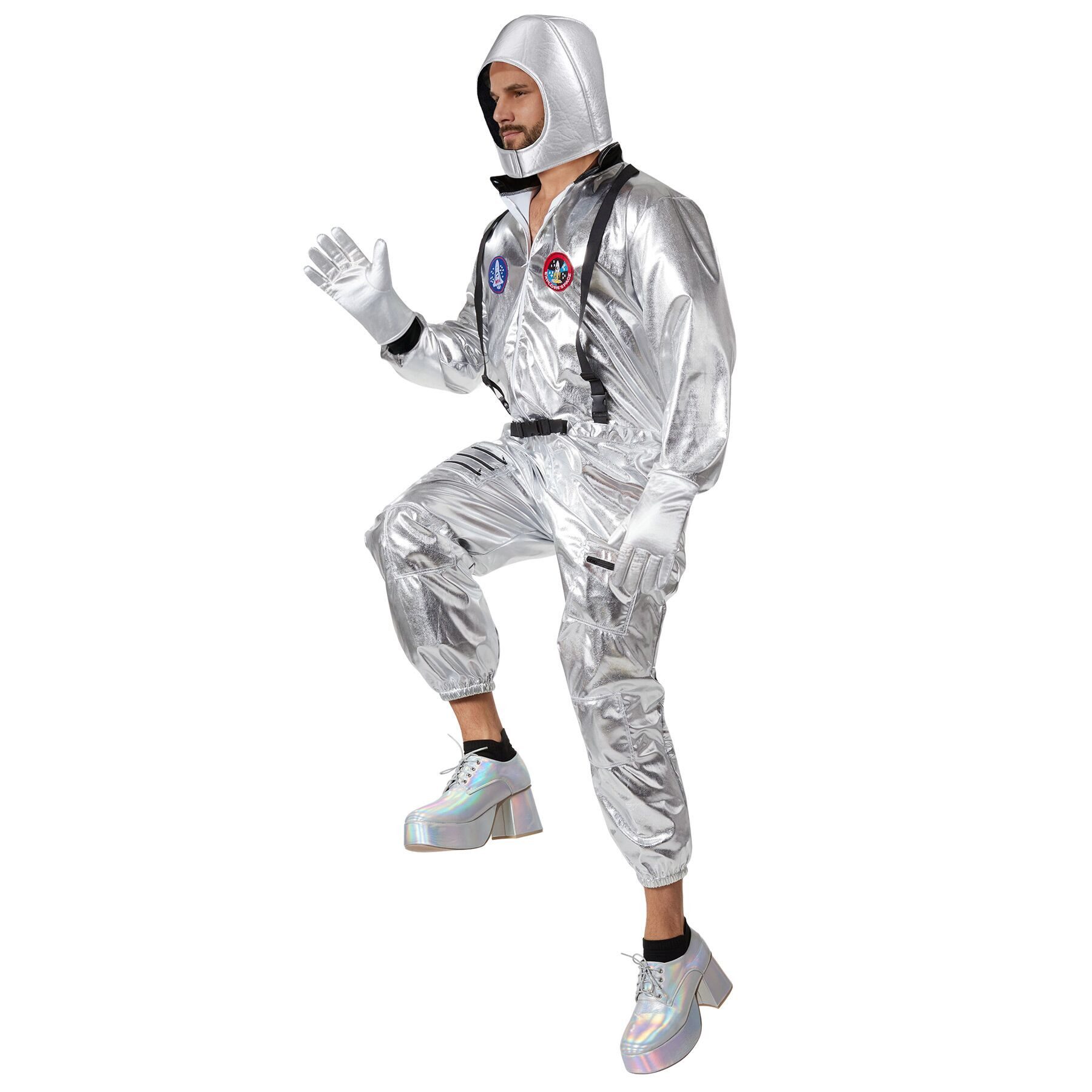 dressforfun Kostüm Unisexkostüm, Ideal für Fasching, Karneval und Mottofeiern., Silberner Overall mit Helm, Handschuhen und Astronautenbrille.