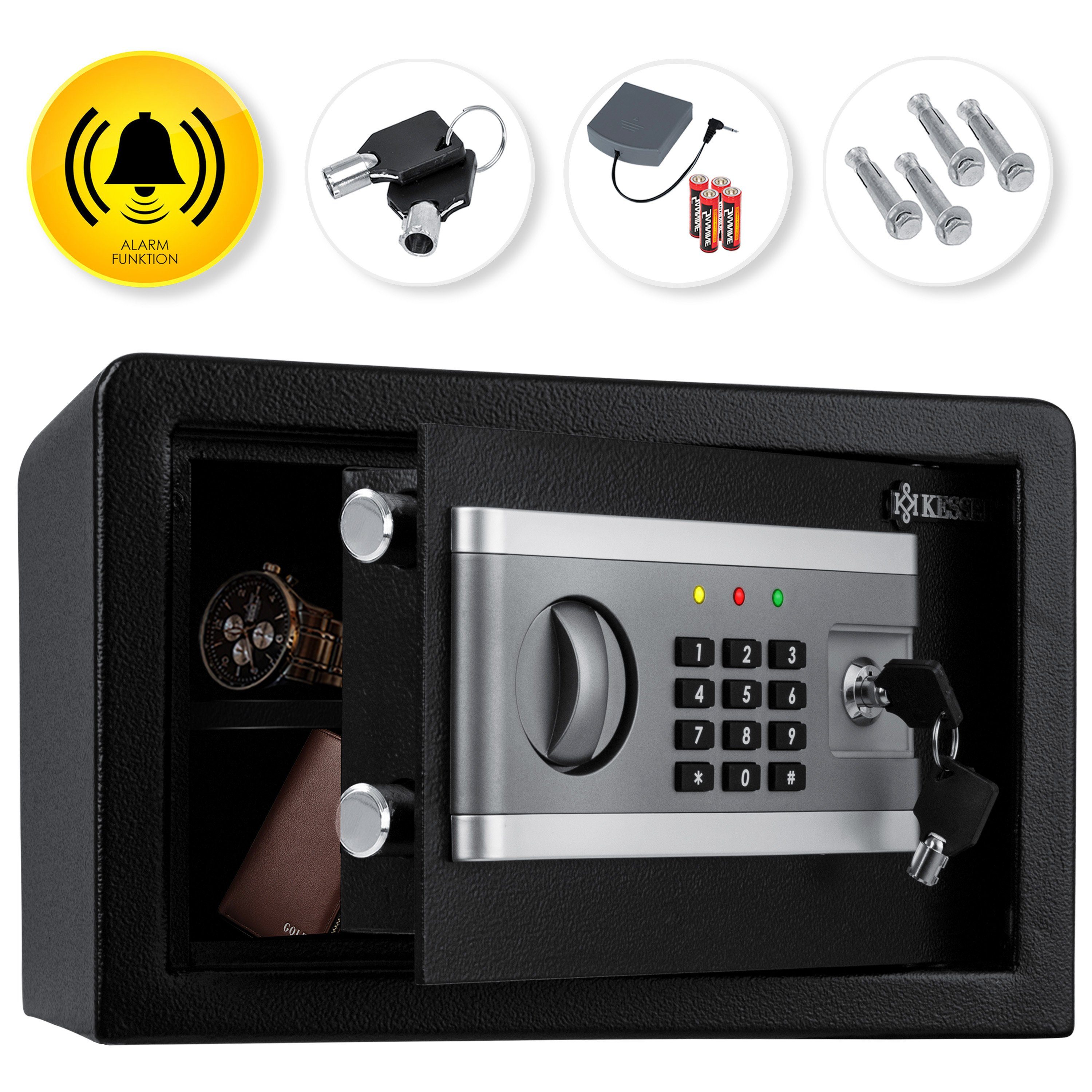 Kleiner elektronischer Mini Safe Tresor Schranktresor mit Zahlenschloss Schwarz 