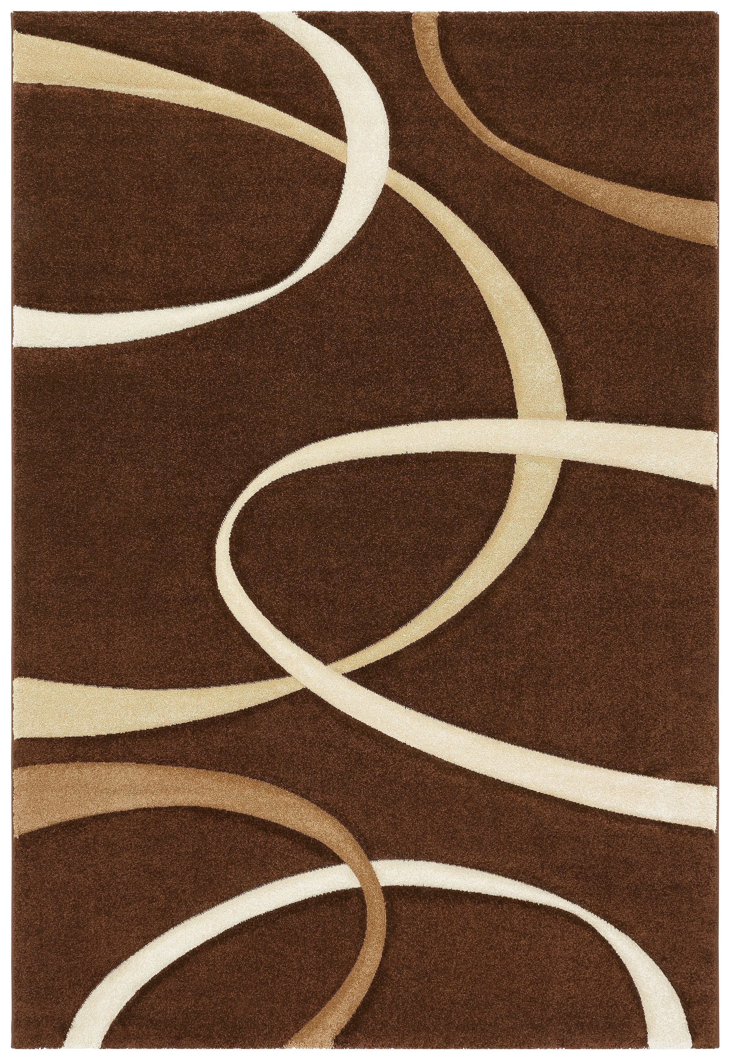 Teppich Bilbao, my home, flacher braun rechteckig, Höhe: handgearbeiteter Kurzflor 13 mm, rund, Konturenschnitt, Teppich