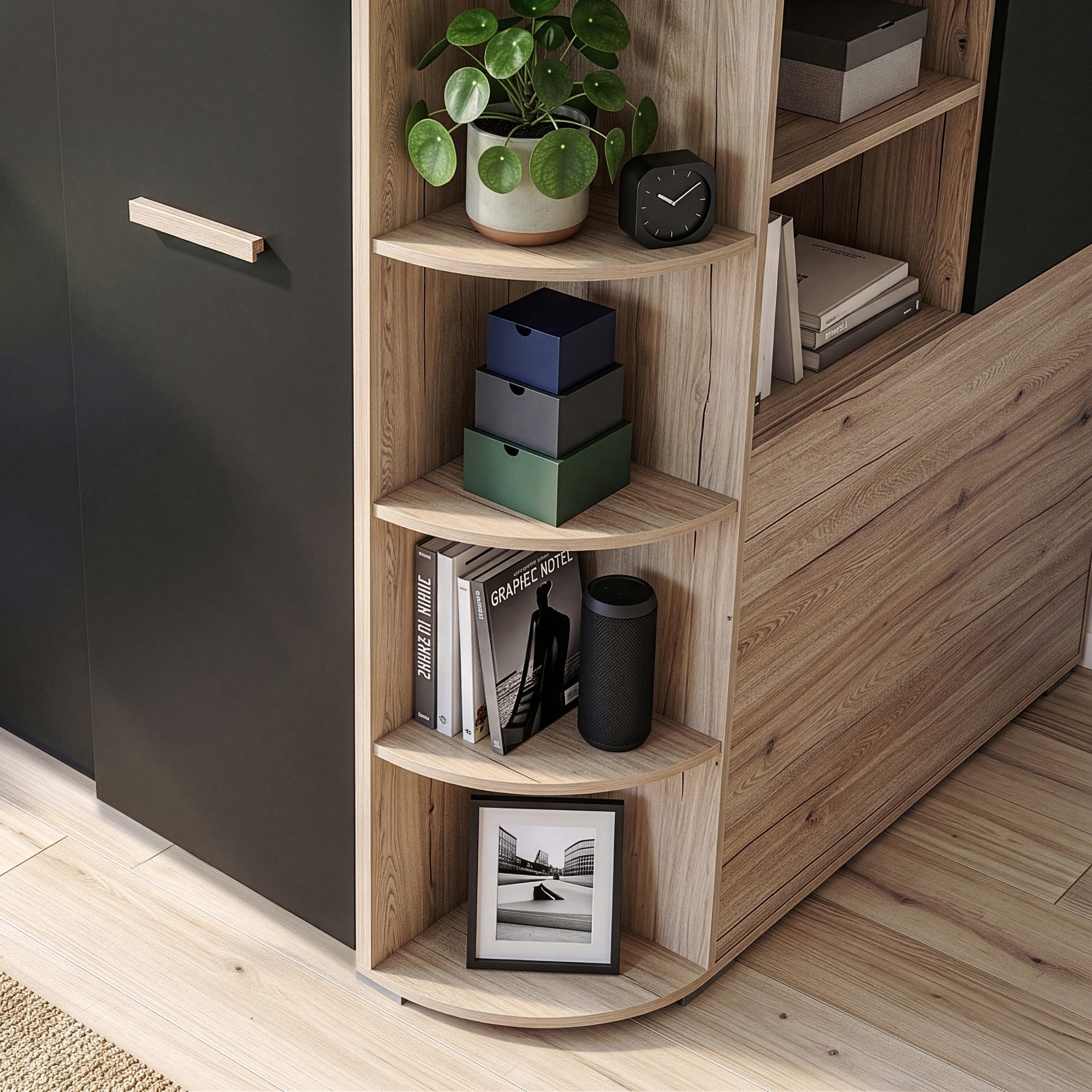 Lomadox Kleiderschrank CANTON-43 Eiche Nb. mit graphit, gespiegelt aufbaubar