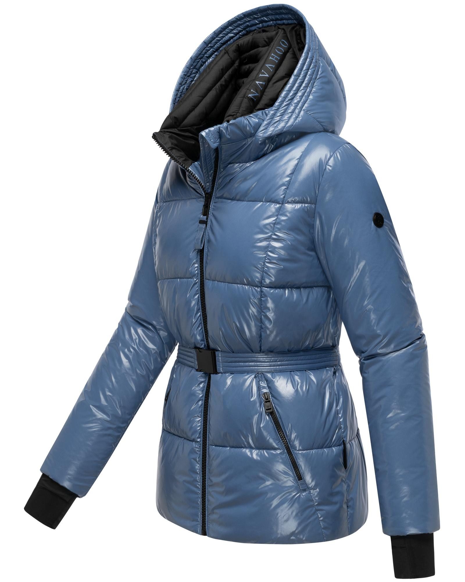 Navahoo Steppjacke Eisglanz 14 Glänzende Damen Winterjacke mit Taillengürtel