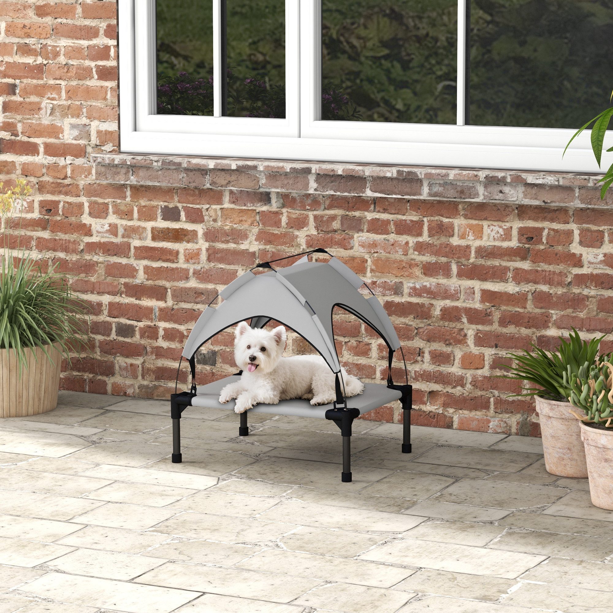 PawHut Tierbett Erhöhtes Hundebett, Outdoor Hundeliege, Atmungsaktiv, Hellgrau, Oxford, für Mini- und Kleinhunde Hellgrau Oxford 61 x 46 x 94 cm