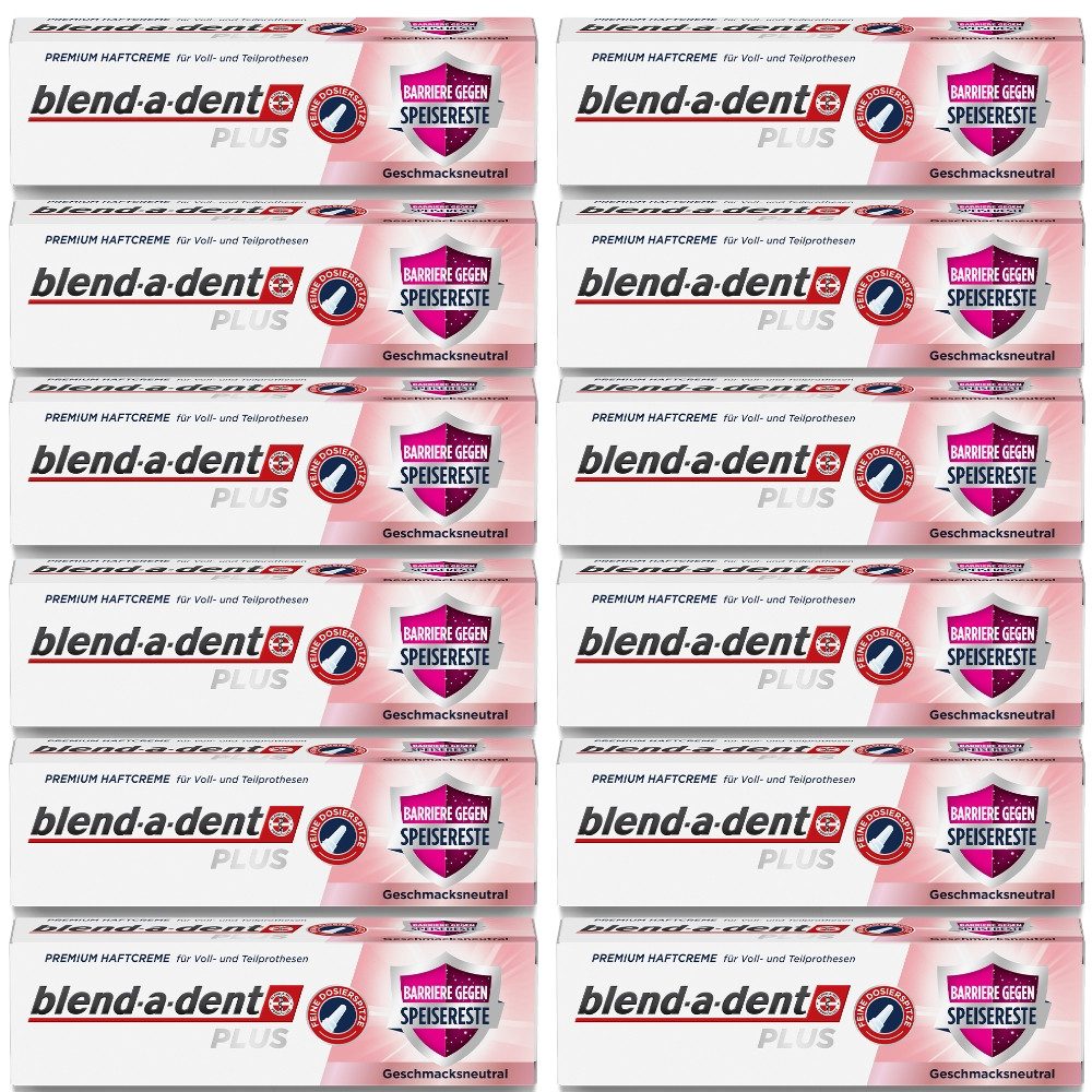 blend-a-dent Zahnpflege-Set PLUS Premium Haftcreme Barriere gegen Speisereste – Geschmacksneutral, 12 x 40g, 12-tlg.