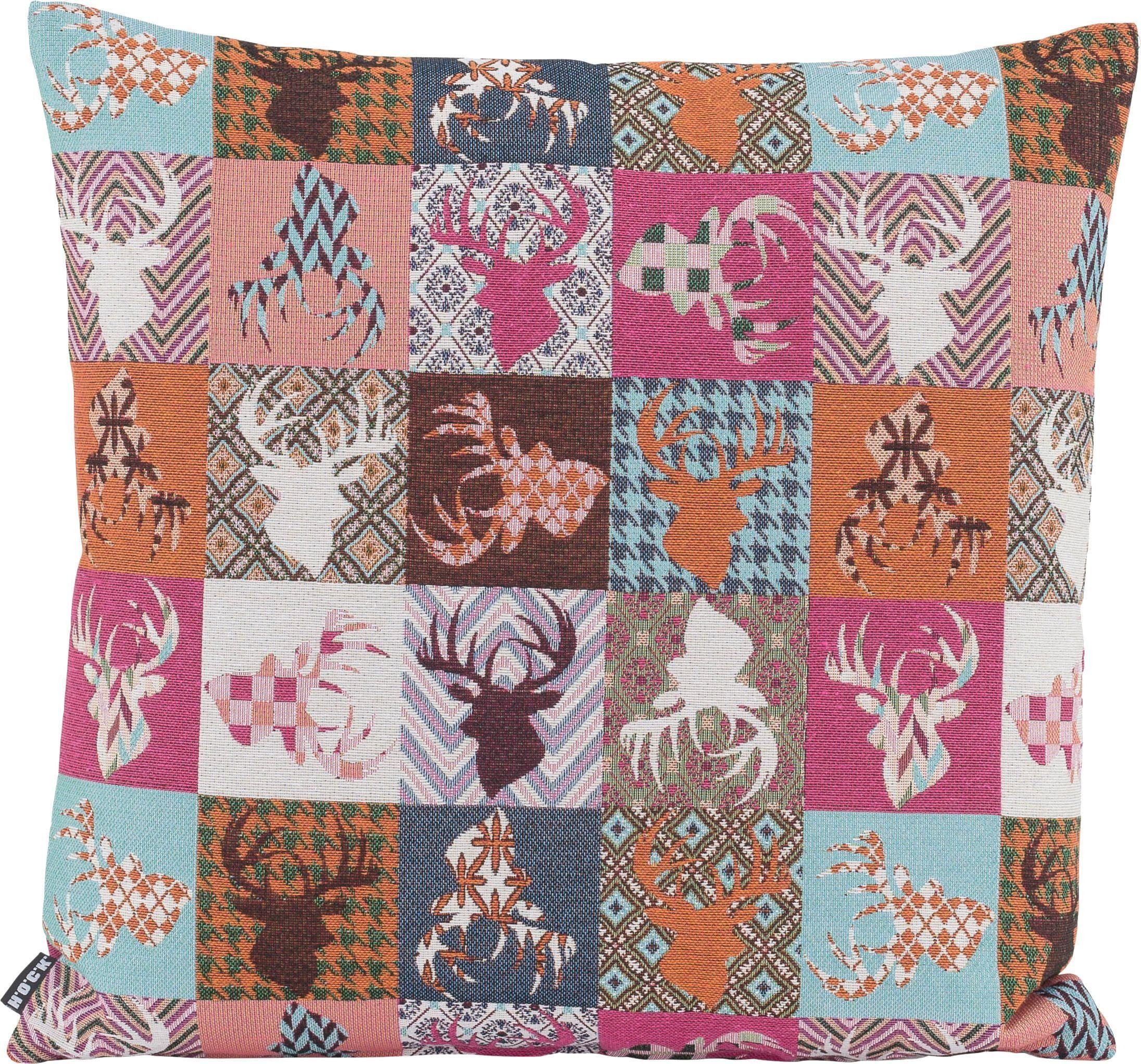 H.O.C.K. Dekokissen Harry Hirsch Tegan Patch, mit kleinen Hirschmotiven, Kissenhülle mit Füllung, 1 Stück