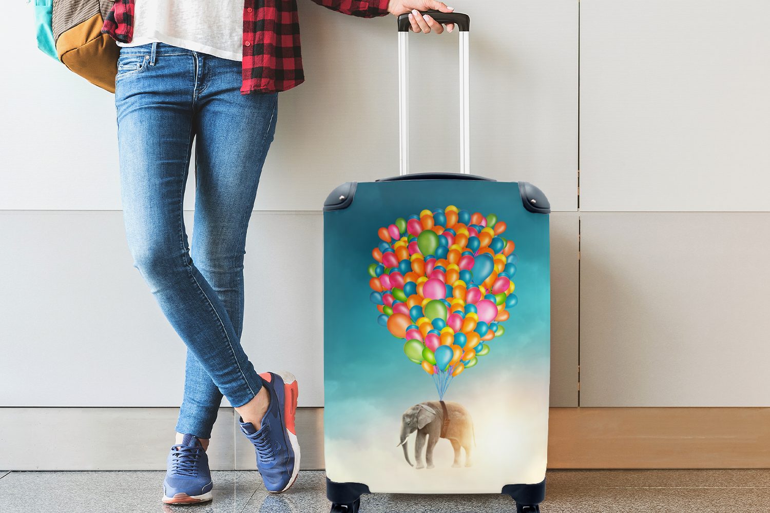 Farben, Handgepäck Trolley, rollen, 4 Luftballons MuchoWow - - Rollen, Reisekoffer für Ferien, Reisetasche mit Elefant Handgepäckkoffer