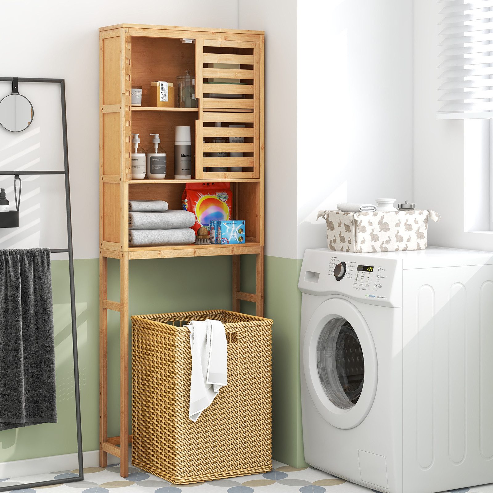KOMFOTTEU Badregal, Toilettenschrank Bambus, platzsparend für günstig online kaufen