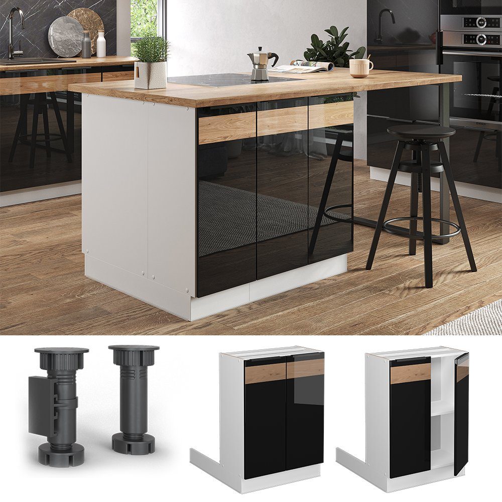 Vicco Unterschrank Fame-Line, Schwarz Eiche hochglanz/Weiß, günstig online kaufen