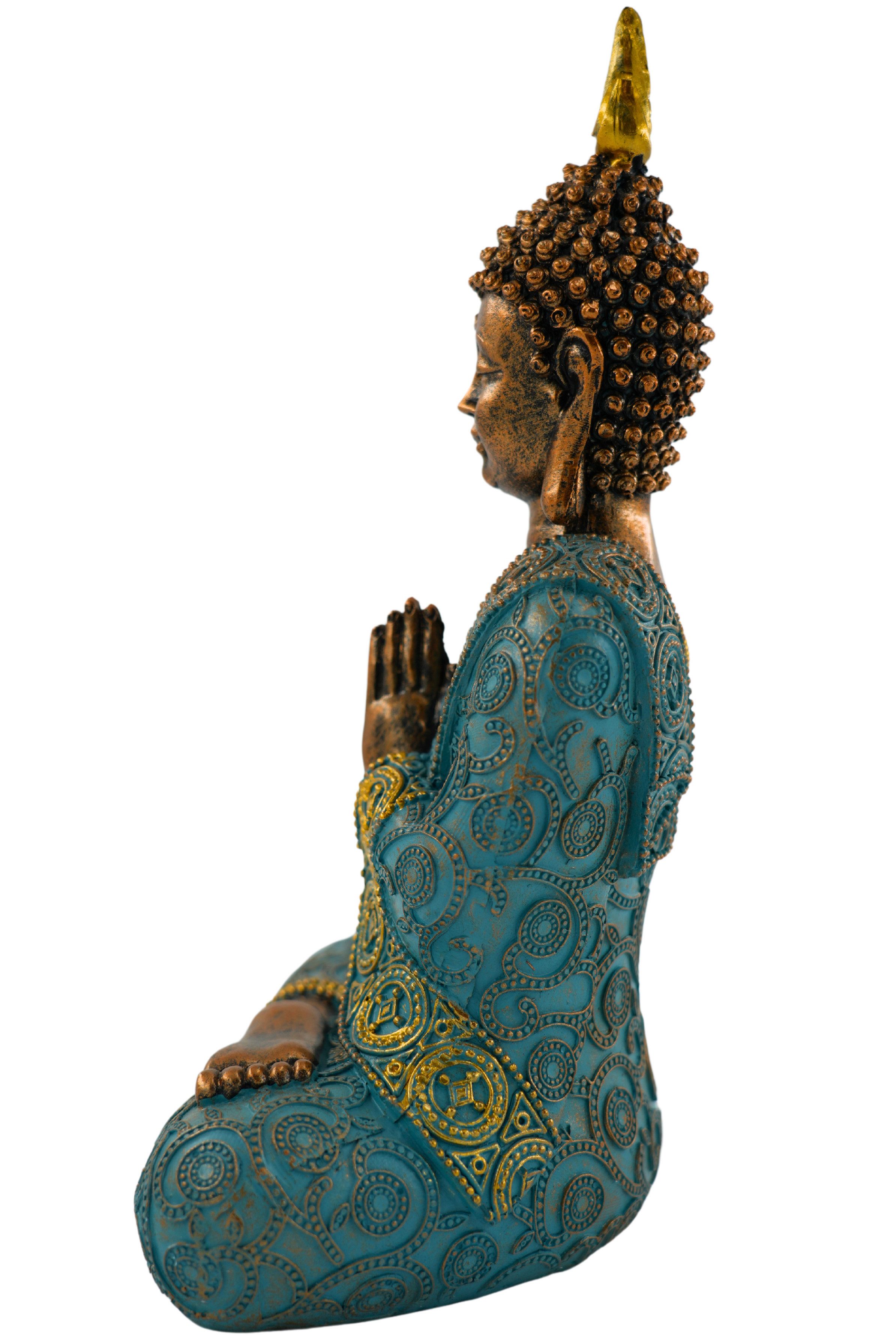 MF Buddhafigur Dhyana Mudra Shanti Buddha in Mint Grün Gold Dekorative Figur, 30 cm