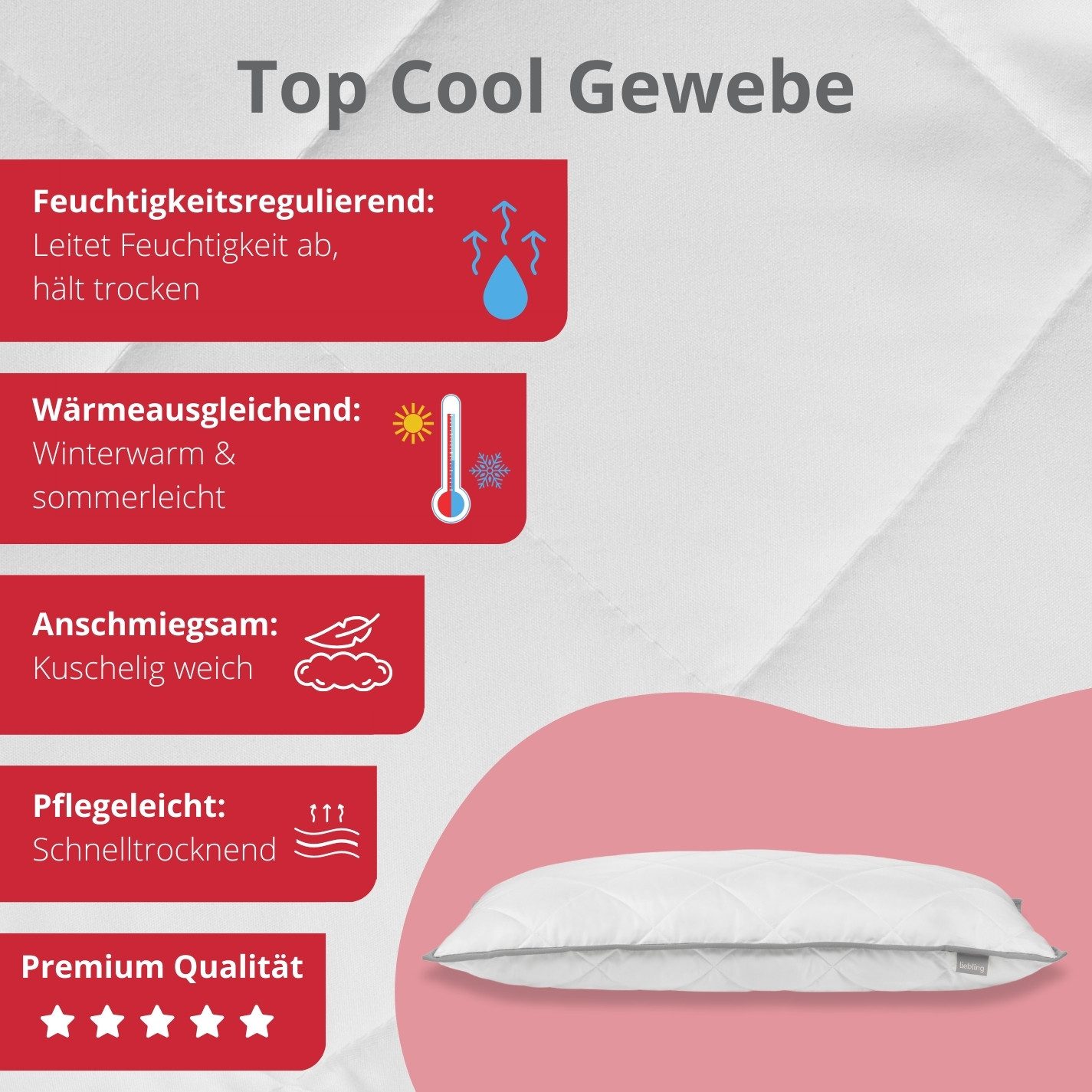 liebling Kopfkissen mit Top Cool Gewebe, Füllung: 100% Polyester (Hohlfaser), Made in EU – Bild 3 von 5