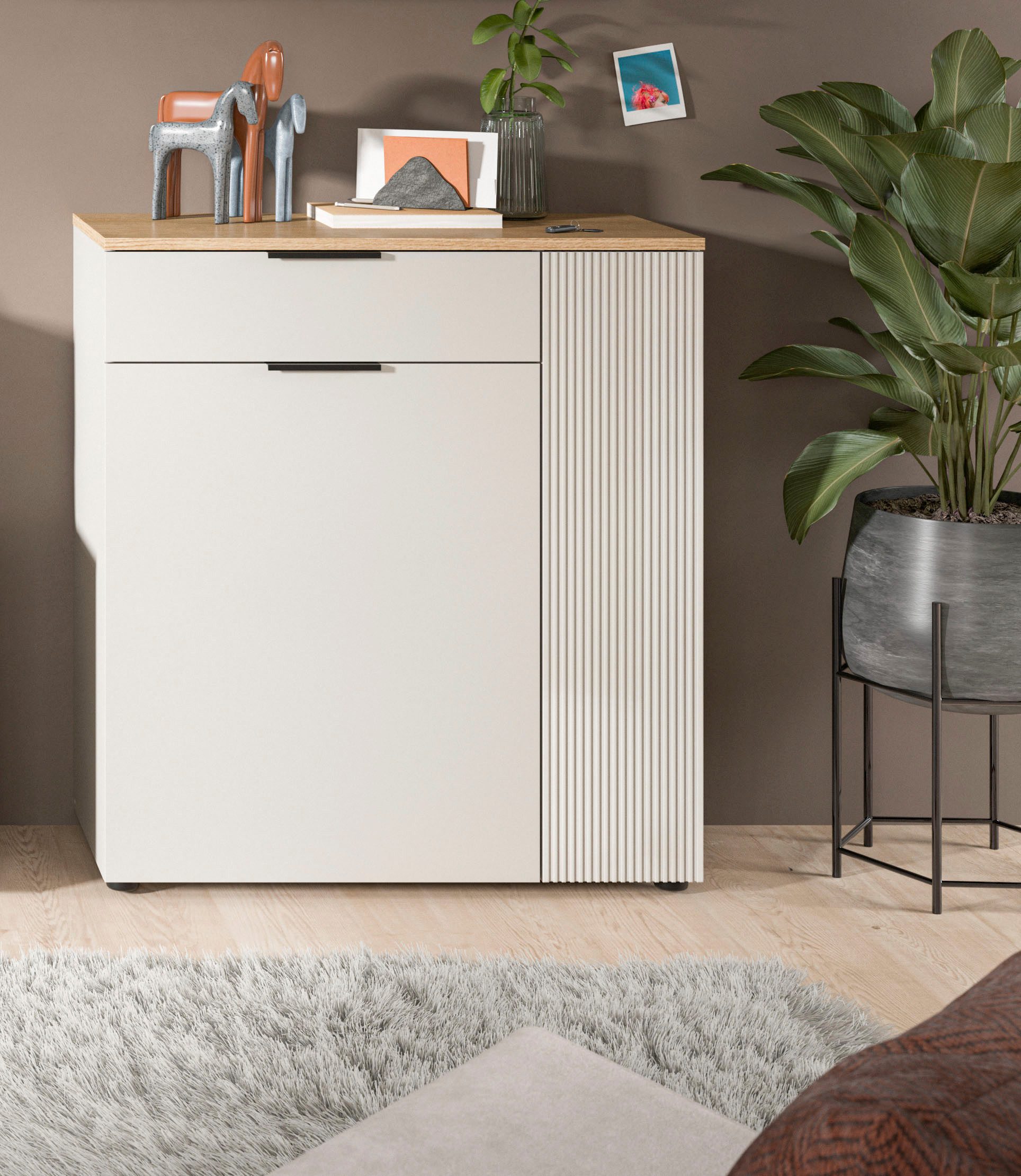 Home affaire Garderobenschrank EDIL, Höhe 88cm, 2 Türen, 1 Schubkasten, 3 Fächer (moderne Farbkombination, Platz für ca. 6 Paar Schuhe) Kommode, Schuhschrank, Schuhkommode, Sideboard, Anrichte
