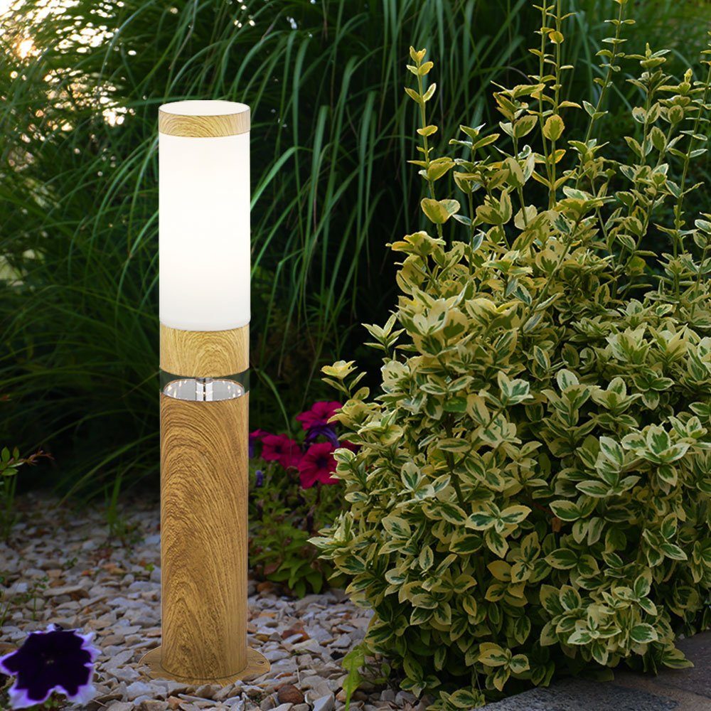 Holzoptik Außen-Stehlampe, Balkon Außenlampe Stehlampe - Wandleuchte LED Sockelleuchte etc-shop Holzoptik Garten
