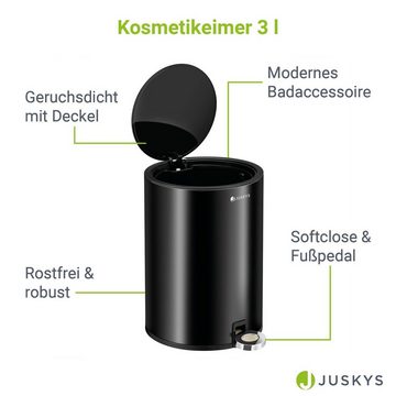 Juskys Kosmetikeimer, 3l, klein, Stahl, Treteimer mit Deckel, geruchsdicht & modern