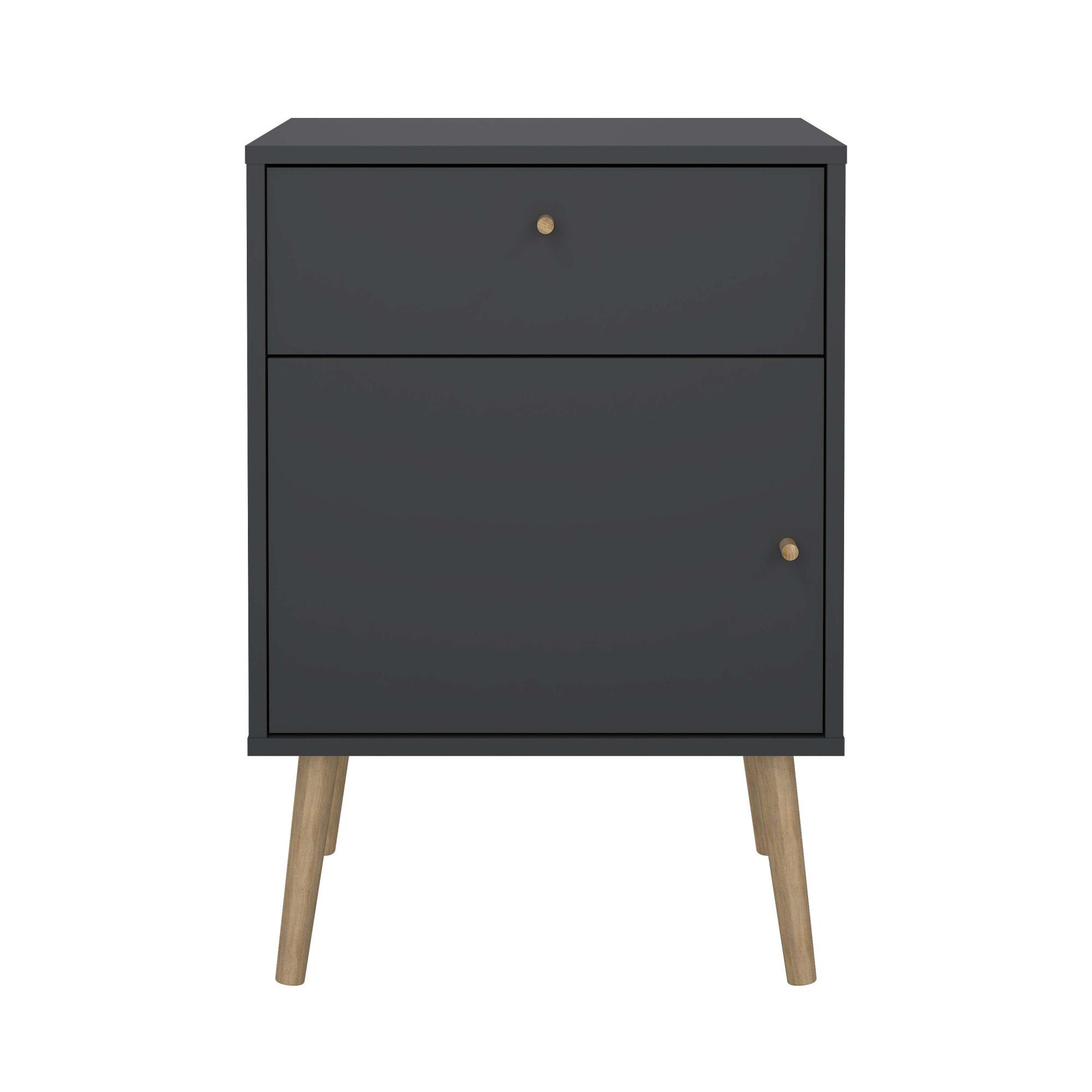 andas Nachtkommode Bodo, Nachttisch, Nachtschrank, Beistelltisch, 1 Tür, 1 Schublade, Beine und Griffe aus Massivholz, Breite 50 cm