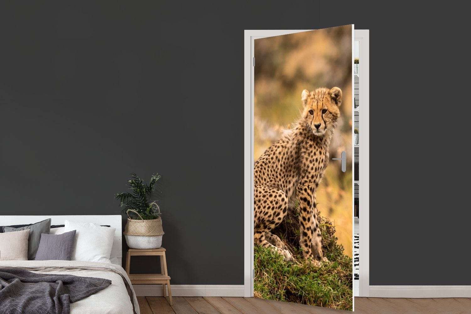 Türaufkleber, St), Leopard (1 Tür, cm 75x205 - Matt, Tier, Wald Türtapete MuchoWow - bedruckt, Fototapete für