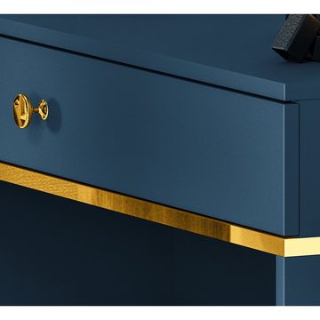 Lomadox Schlafzimmer-Set MONTPELLIER-131, (Spar-Set, 2-St), in dunkelblau mit goldfarbenen Füße und Griffen