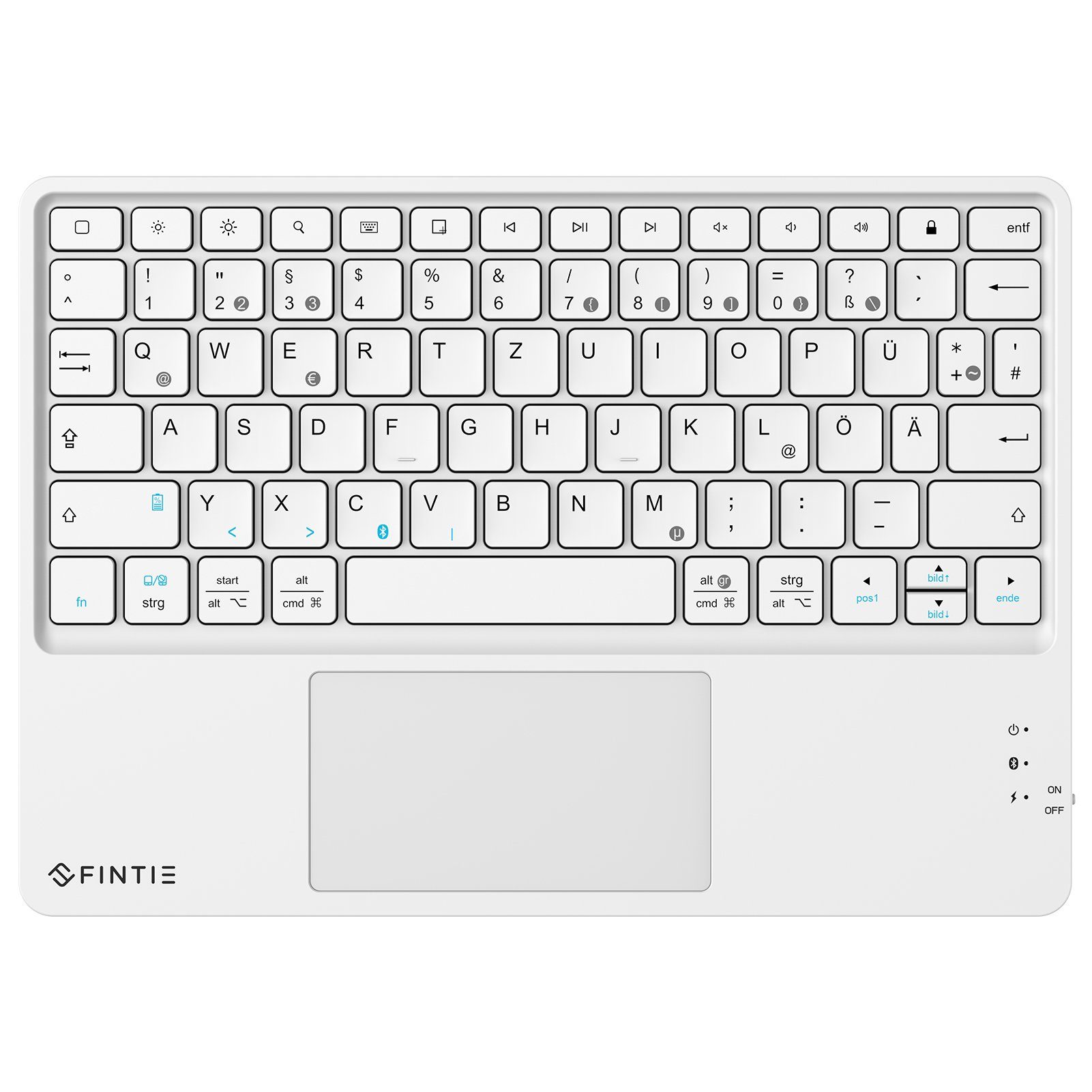 iPad, (für Tastatur Deutsch iPhone, Tastatur Touchpad, Tablets, Kabellose Samsung, Layout mit Lenovo Smartphone, Fintie Tablet-Tastatur Android-Tablets) Bluetooth Weiß