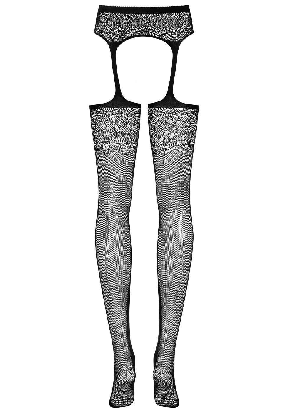 Obsessive Strapsstrümpfe Straps-Strümpfe mit Strumpfhalter - schwarz (1-Paar) aus elastischem Netz-Stoff