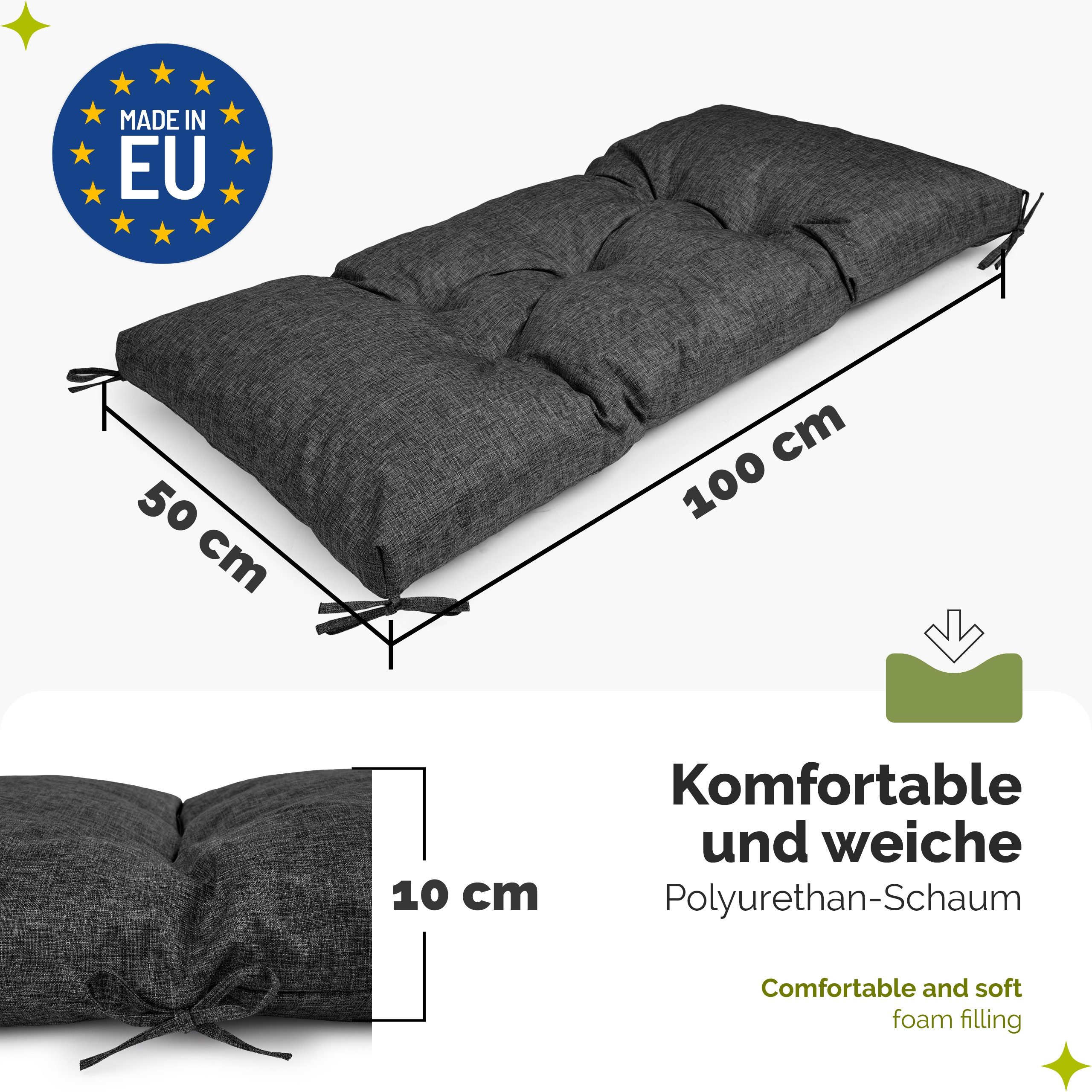 Garronda Bankauflage 100-180 cm, ca. 10 cm dick, Sitzkissen Outdoor GD-0219, (1 St), Hypoallergen, UV-beständig, Wasserbeständig – Bild 2 von 5