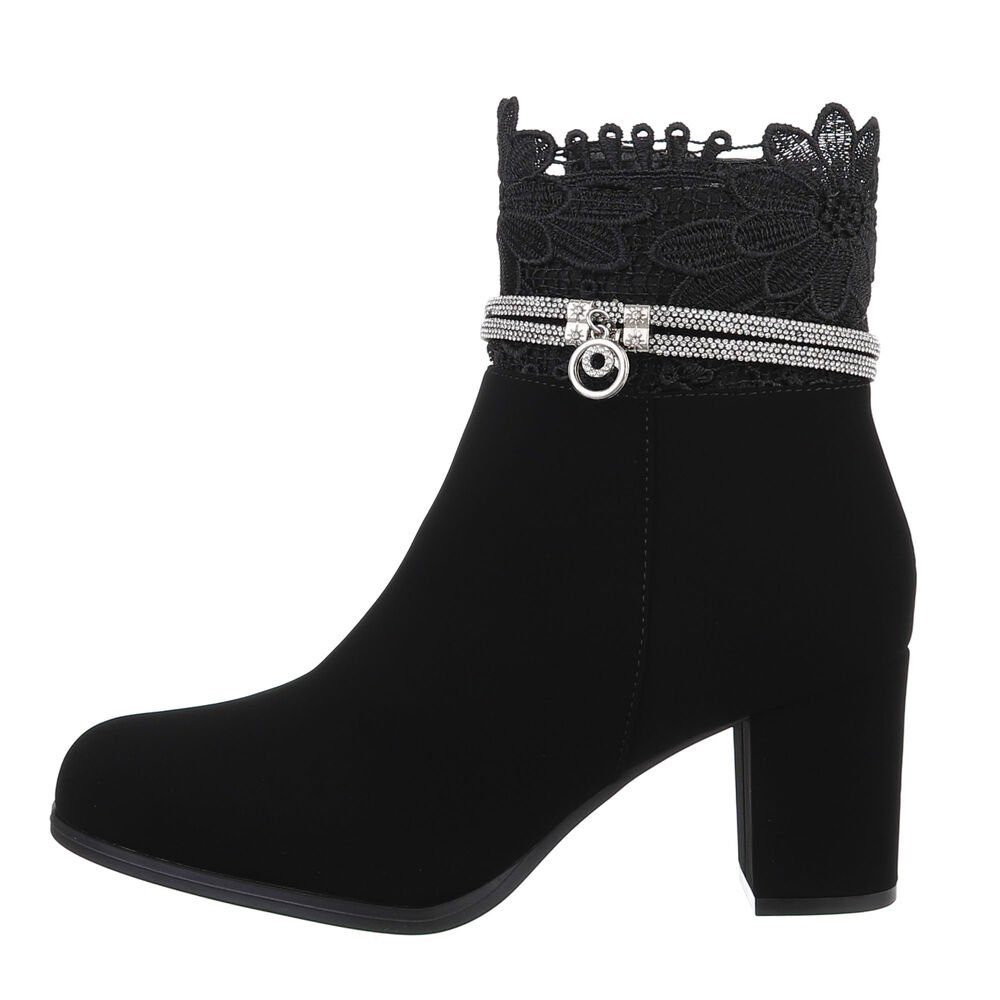 Ital-Design Damen Elegant High-Heel-Stiefelette Blockabsatz High-Heel Stiefeletten in Schwarz