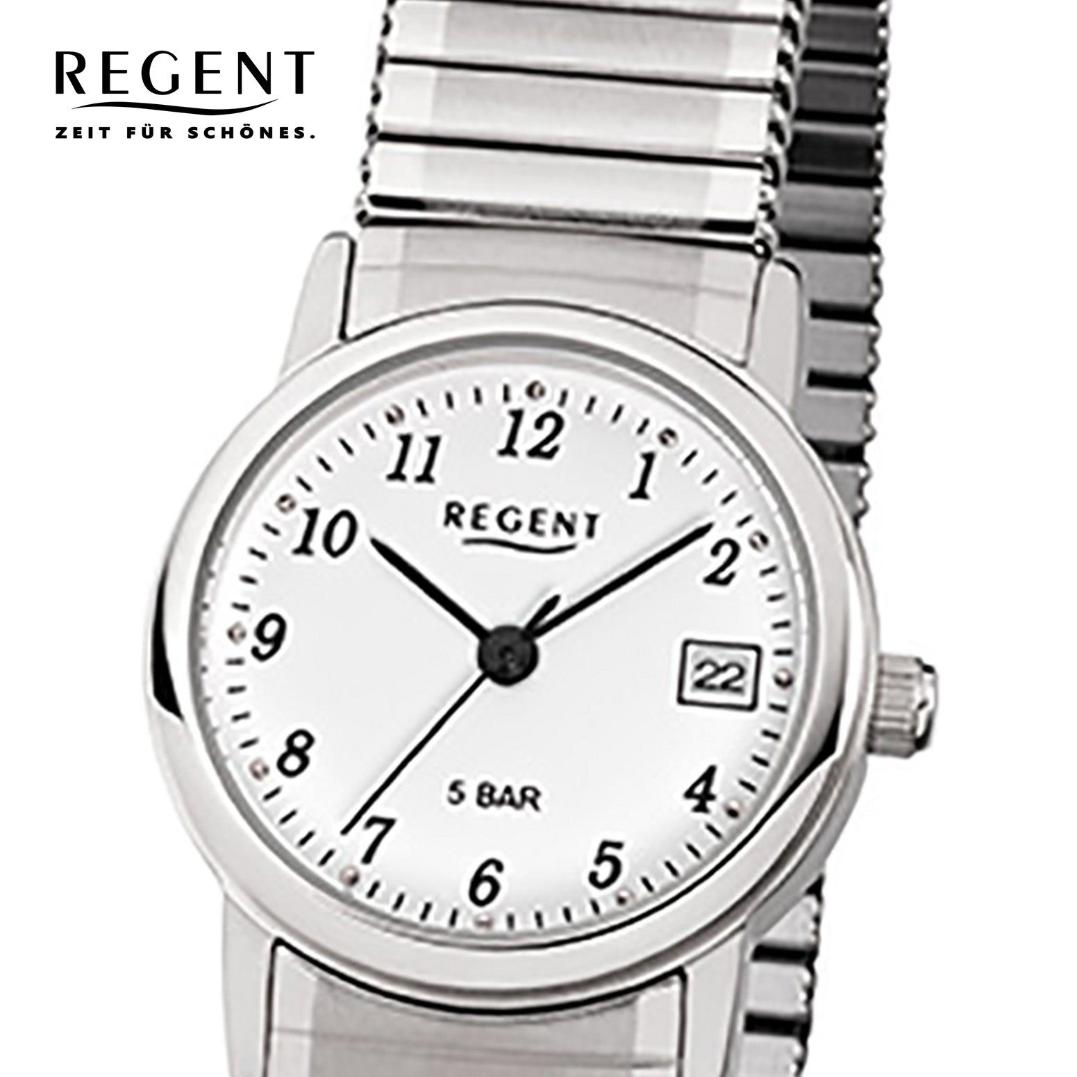 Regent Quarzuhr Regent rund, F-888, Armbanduhr Edelstahlarmband Analog silber (ca. Damen-Armbanduhr 25mm), klein Damen