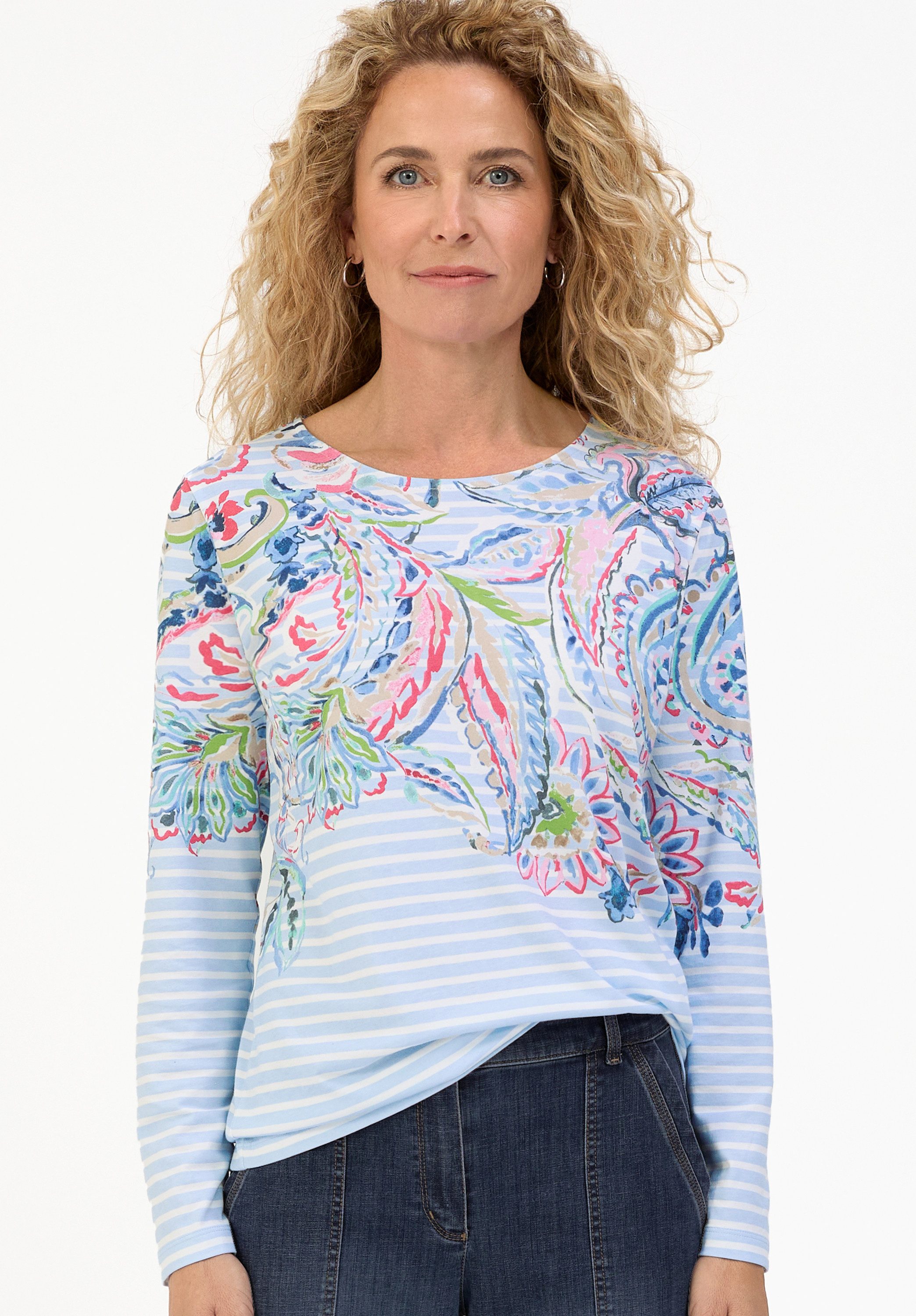 bianca Langarmshirt DAMI in Ringeloptik mit platziertem Paisley-Print