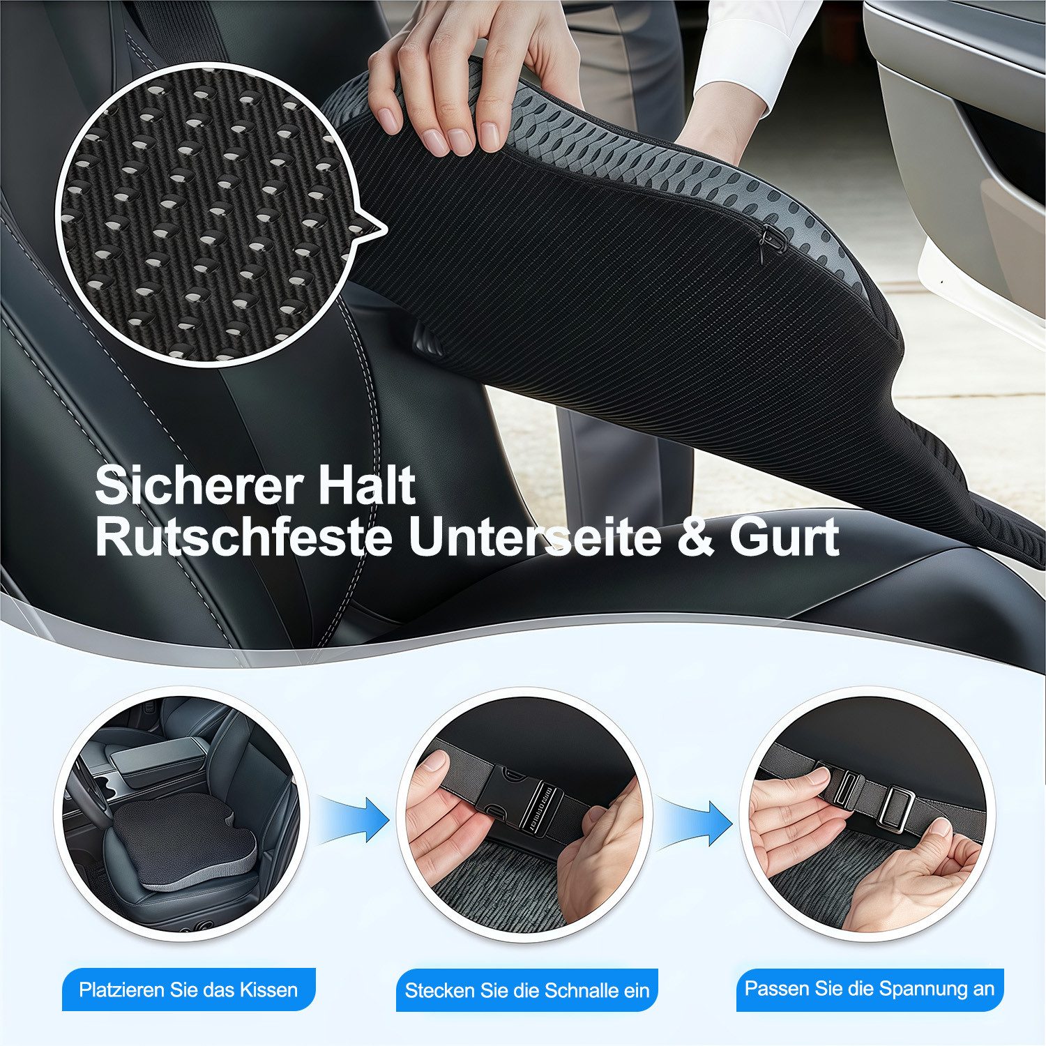 MOPUEA Sitzkissen Stuhlkissen Sitzkissen Autositz für Auto Ergonomisches Memory Foam, geeignet für das Fahren, das Sichtfeld durch erhöhte Rückenlehne
