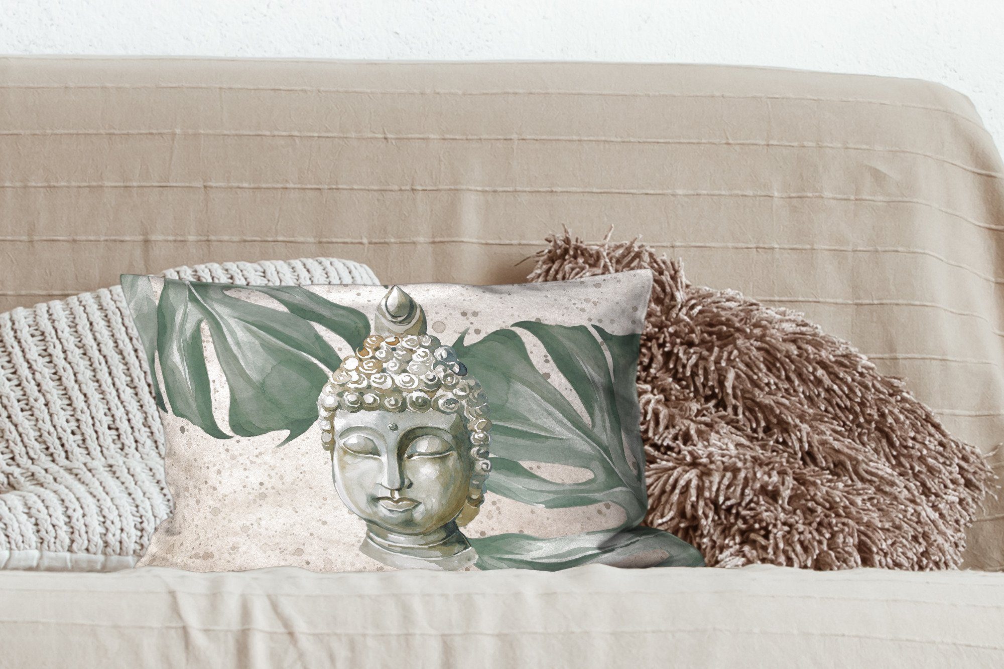 Wohzimmer Grau, Dekokissen Buddha Füllung, Zierkissen, - - Dekokissen Kopf mit Dekoration, MuchoWow Schlafzimmer