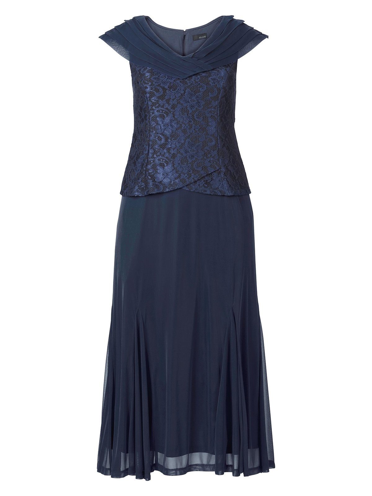 Sheego Abendkleid mit blau und Größen Schalkragen Große Spitze