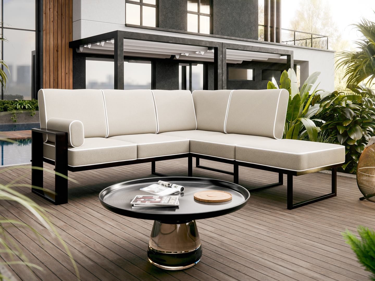 Beautysofa Gartenlounge-Set VERDINO 2R2 - Gartenecksofa, mit Metallrahmen, wasserdichtes Gewebe, Universalecke