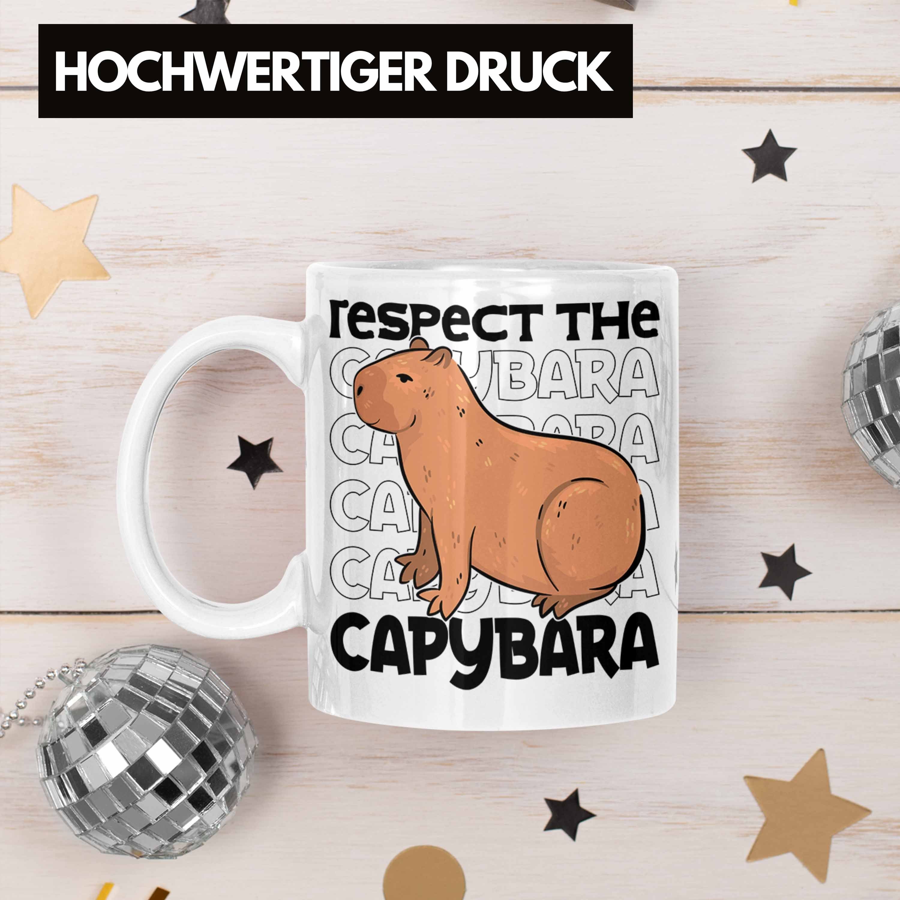 Trendation Tasse Respect Capy Geschenk Tasse The Capybara Tier Capybara Kaffeetasse Weiss für