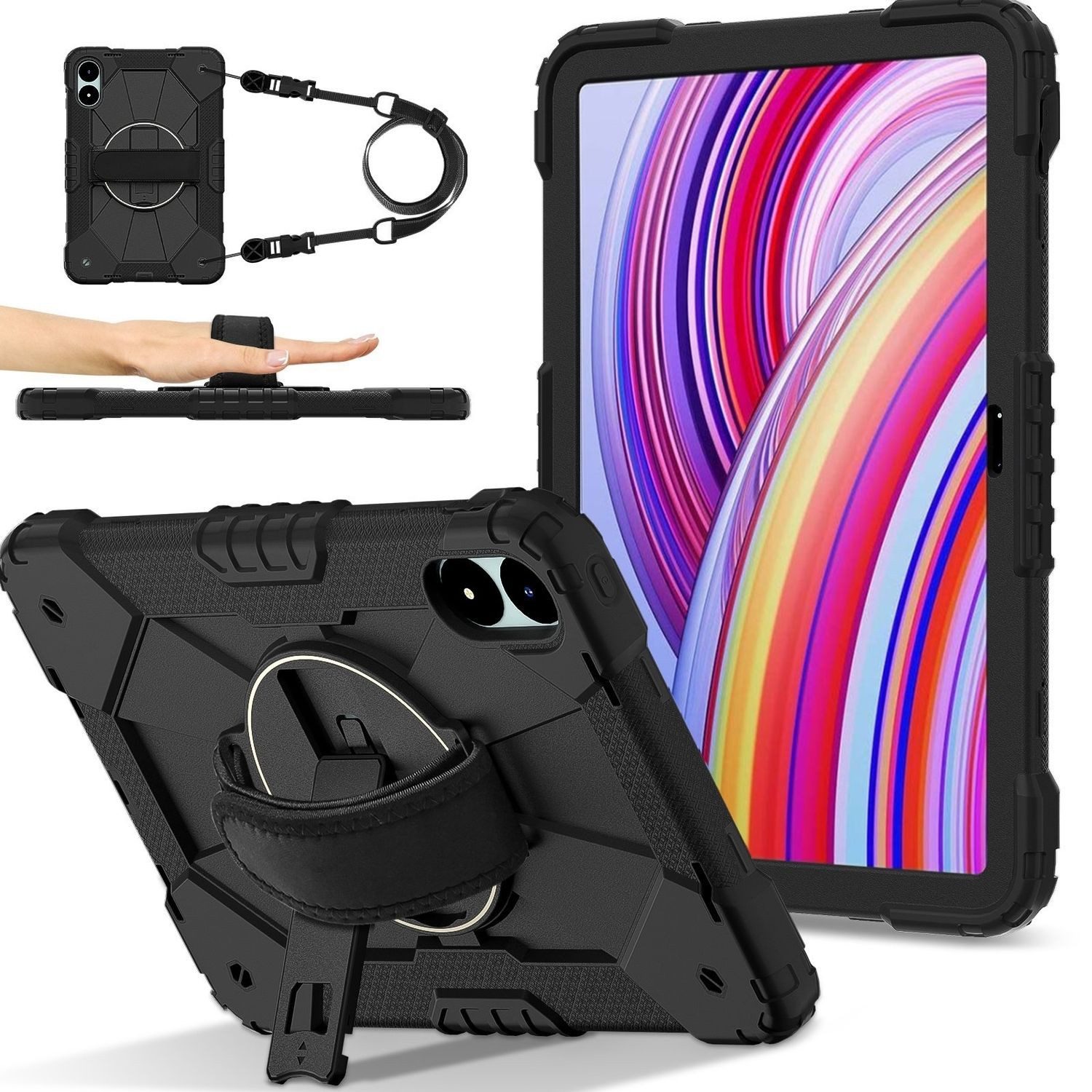 Wigento Tablet-Hülle Für Xiaomi Redmi Pad Pro 12.1 Robot Silikon Hybrid PC Hülle Schwarz, Hybrid Schutzhülle Smart Case Cover mit Schultergurt