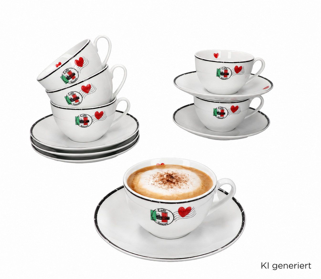 Ritzenhoff & Breker Becher 12tlg Set Caffee Amore Cappuccinotasse + Untertasse 200ml Cafe Herz
