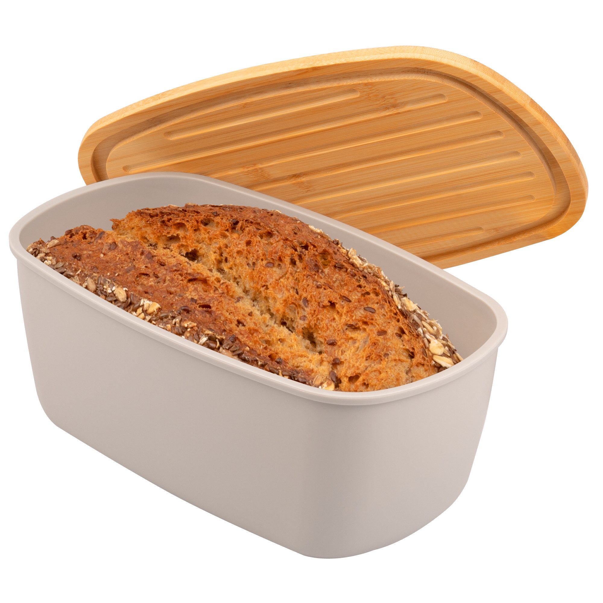 bremermann Brotkorb Brotkasten mit Bambus-Deckel, Brotbox, Schneidebrett, Brottopf, grau
