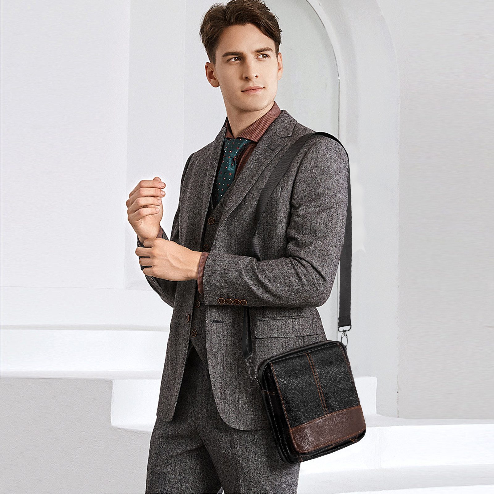 TAN.TOMI Umhängetasche Leder Umhängetasche Herren Echtleder Schultertasche Männer Messenger, Business Herrentasche Klein Arbeitstasche