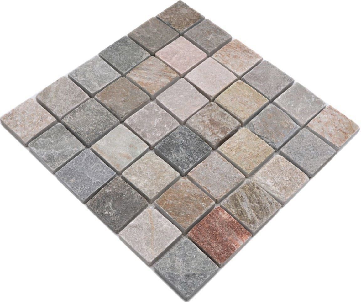 Mosani Mosaikfliesen Quarzit Naturstein Mosaik Fliese beige grau Wand Boden Dusche Küche